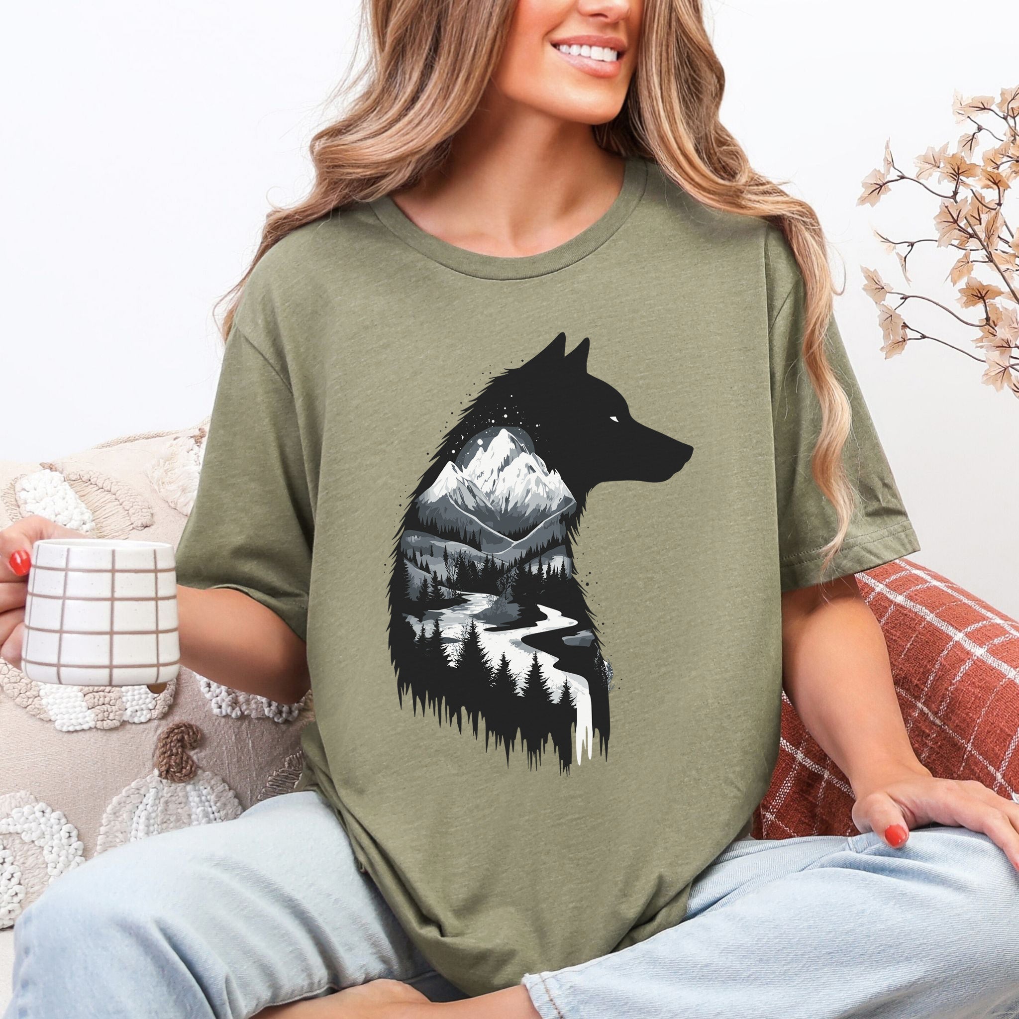 Wolf Mountain Spirit T-Shirt – Dark Forest Falls & Wilderness Soul Tee