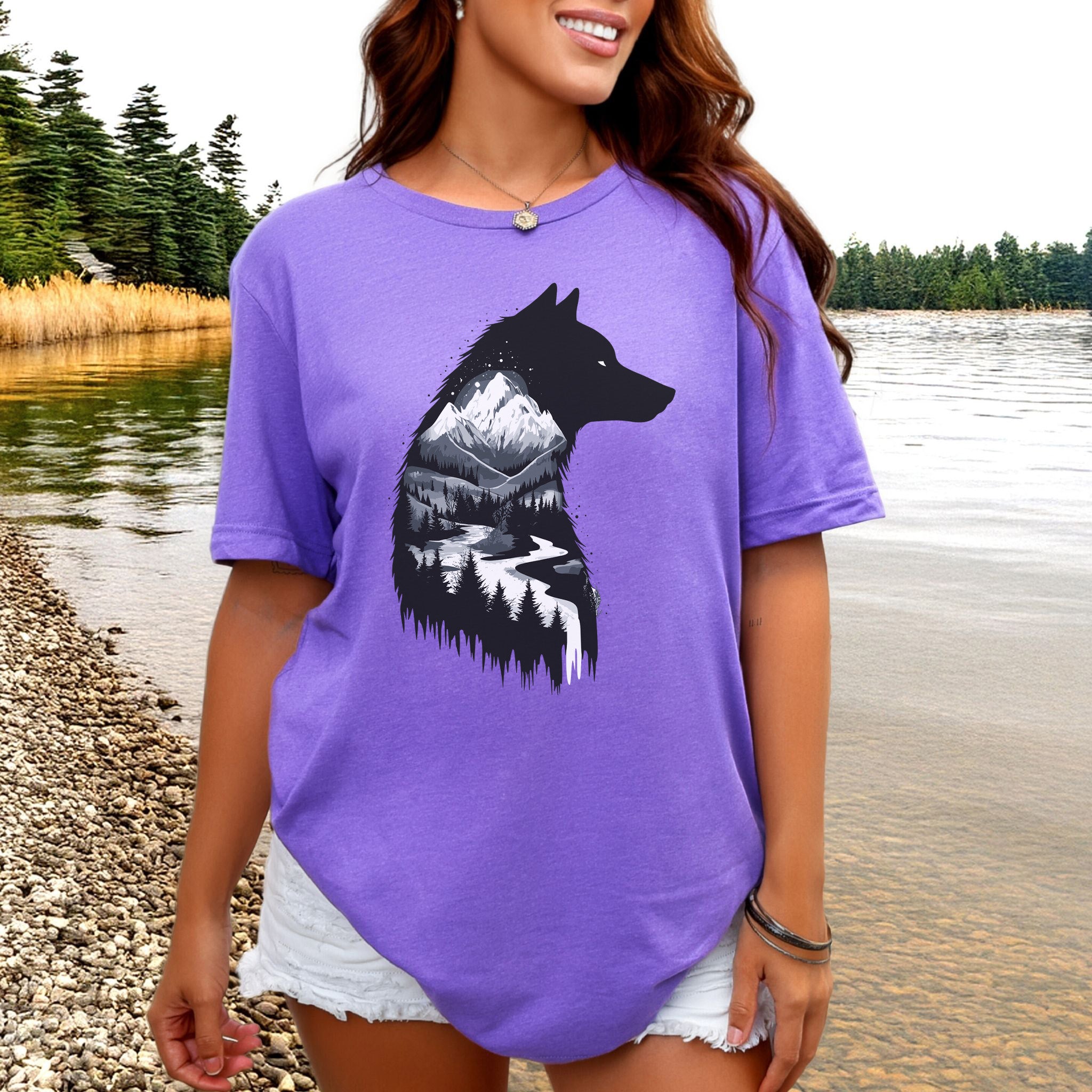 Wolf Mountain Spirit T-Shirt – Dark Forest Falls & Wilderness Soul Tee