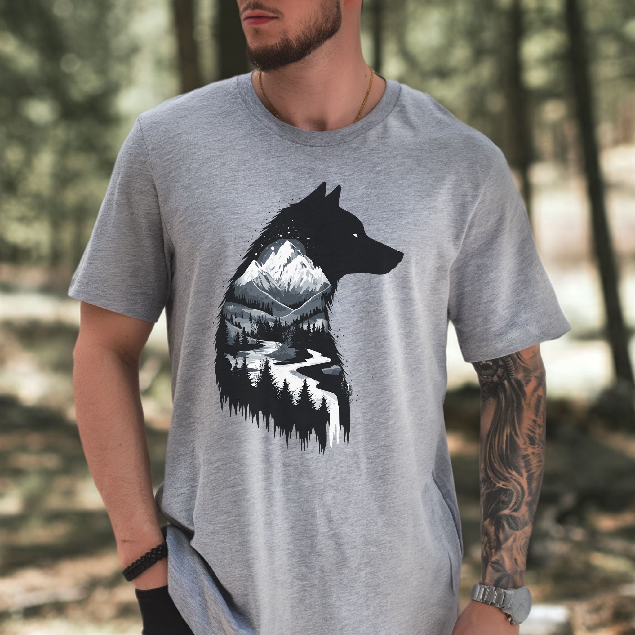 Wolf Mountain Spirit T-Shirt – Dark Forest Falls & Wilderness Soul Tee