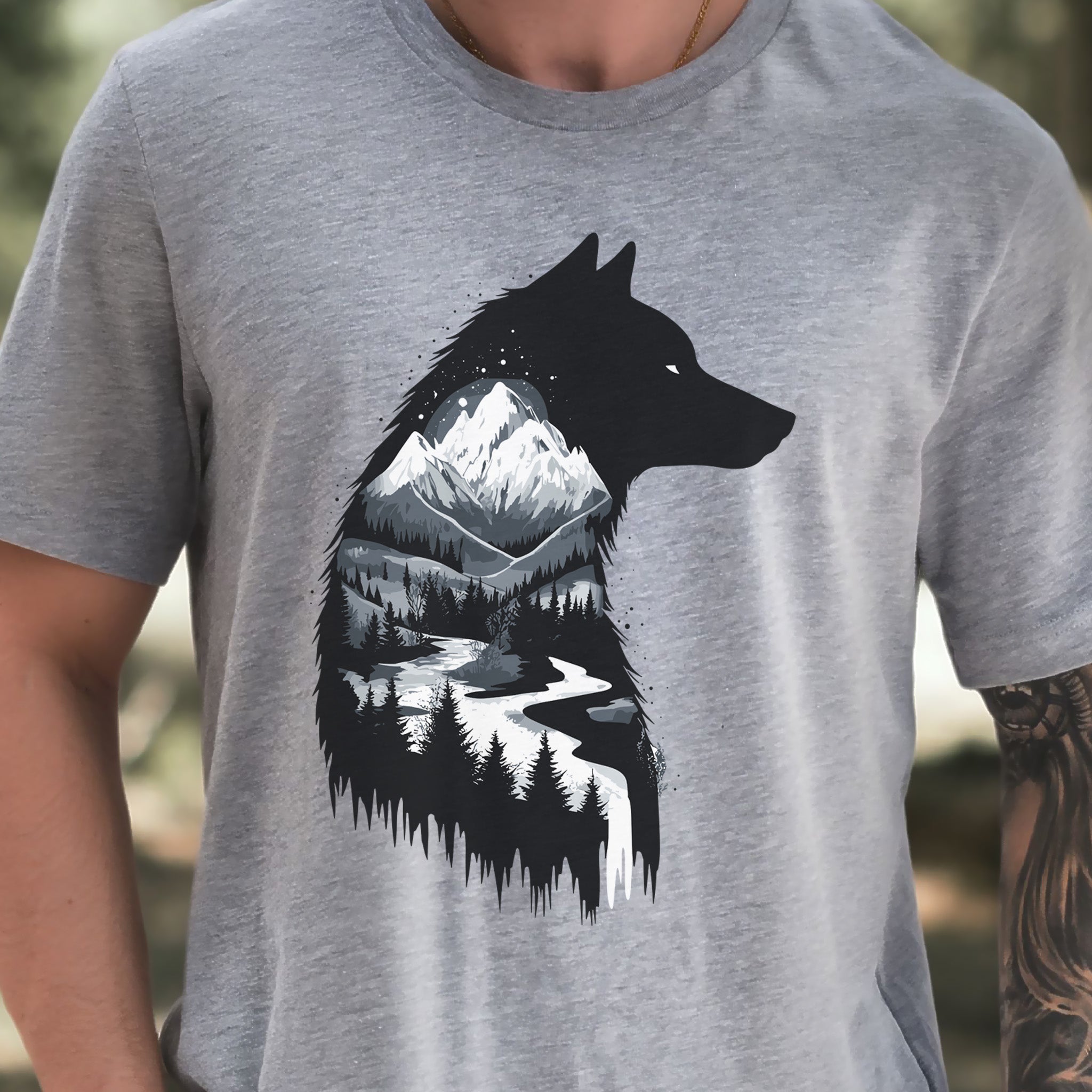 Wolf Mountain Spirit T-Shirt – Dark Forest Falls & Wilderness Soul Tee