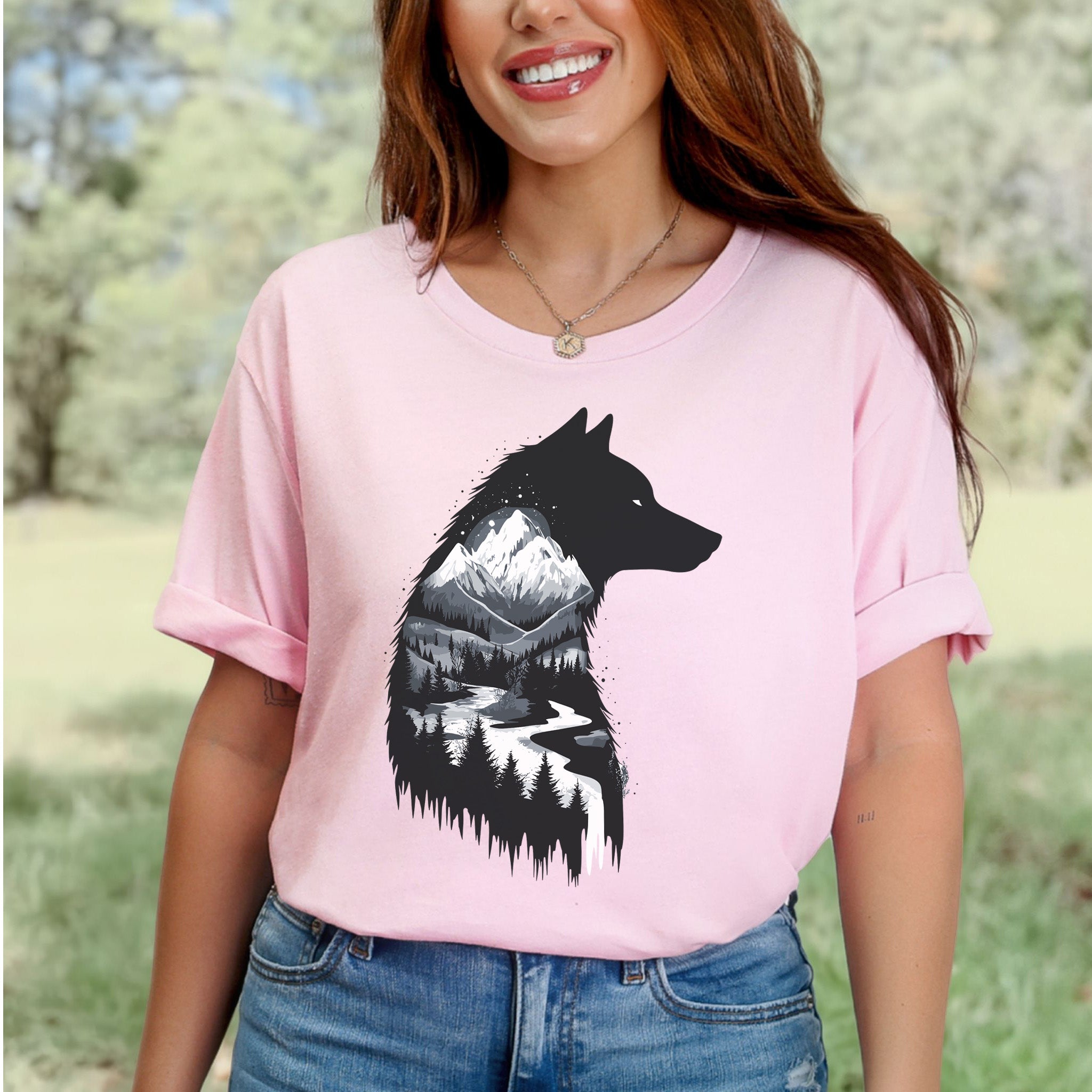 Wolf Mountain Spirit T-Shirt – Dark Forest Falls & Wilderness Soul Tee