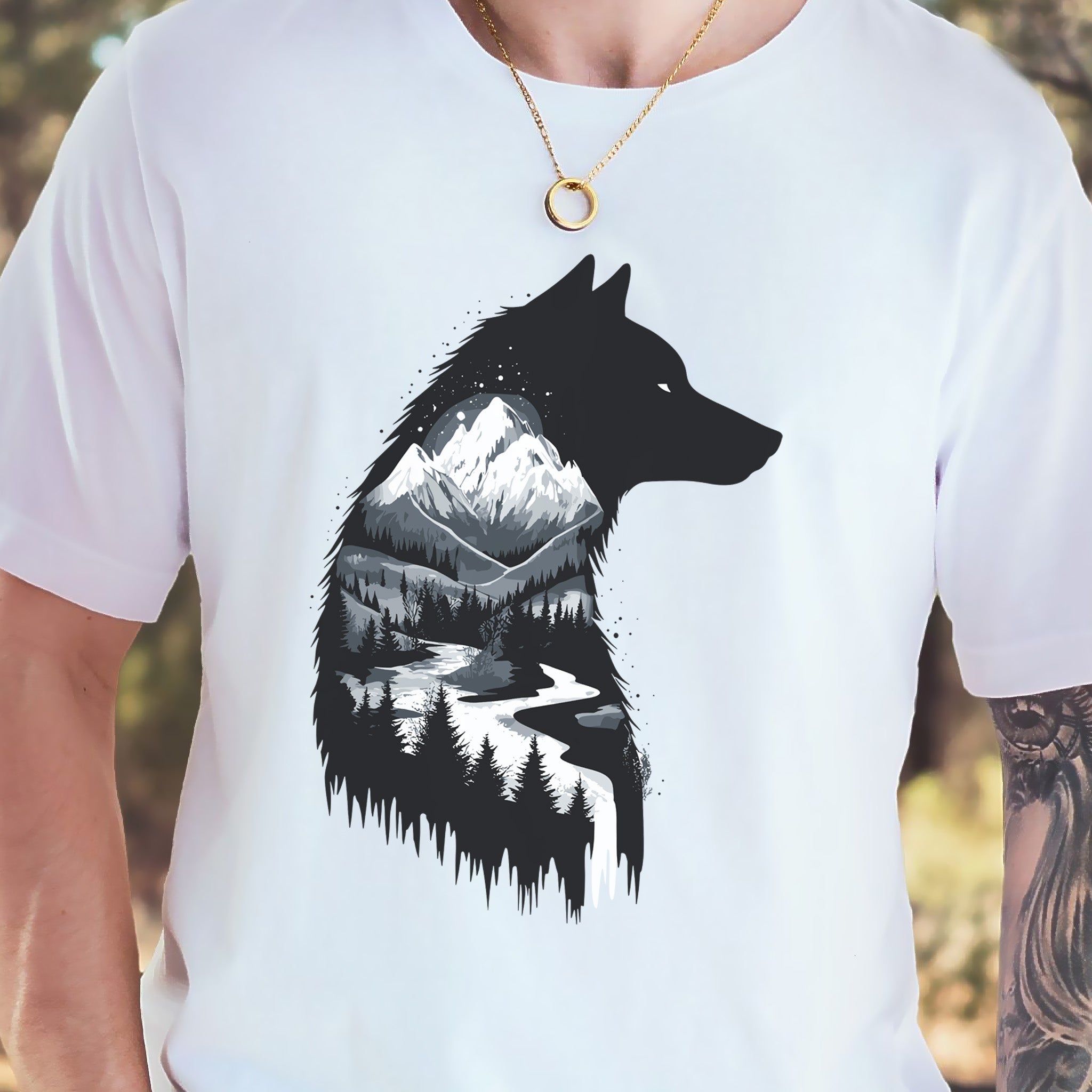 Wolf Mountain Spirit T-Shirt – Dark Forest Falls & Wilderness Soul Tee
