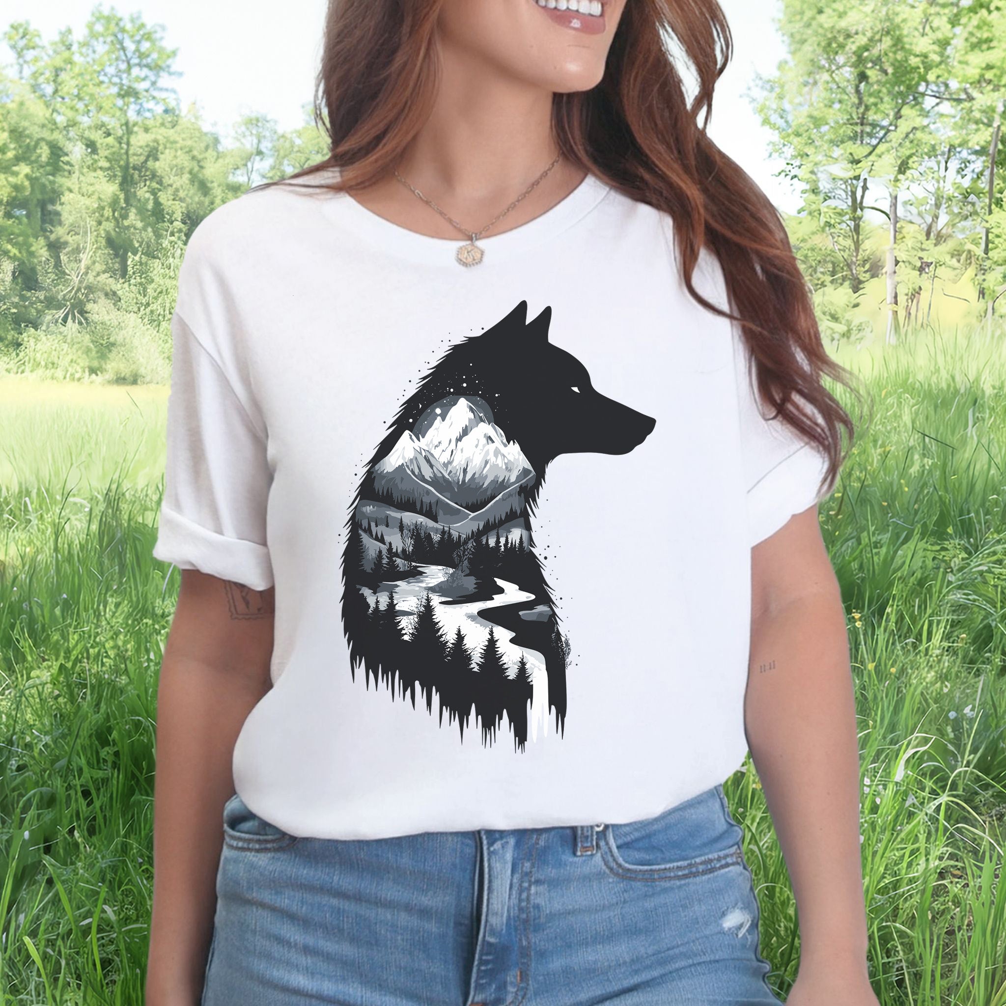Wolf Mountain Spirit T-Shirt – Dark Forest Falls & Wilderness Soul Tee