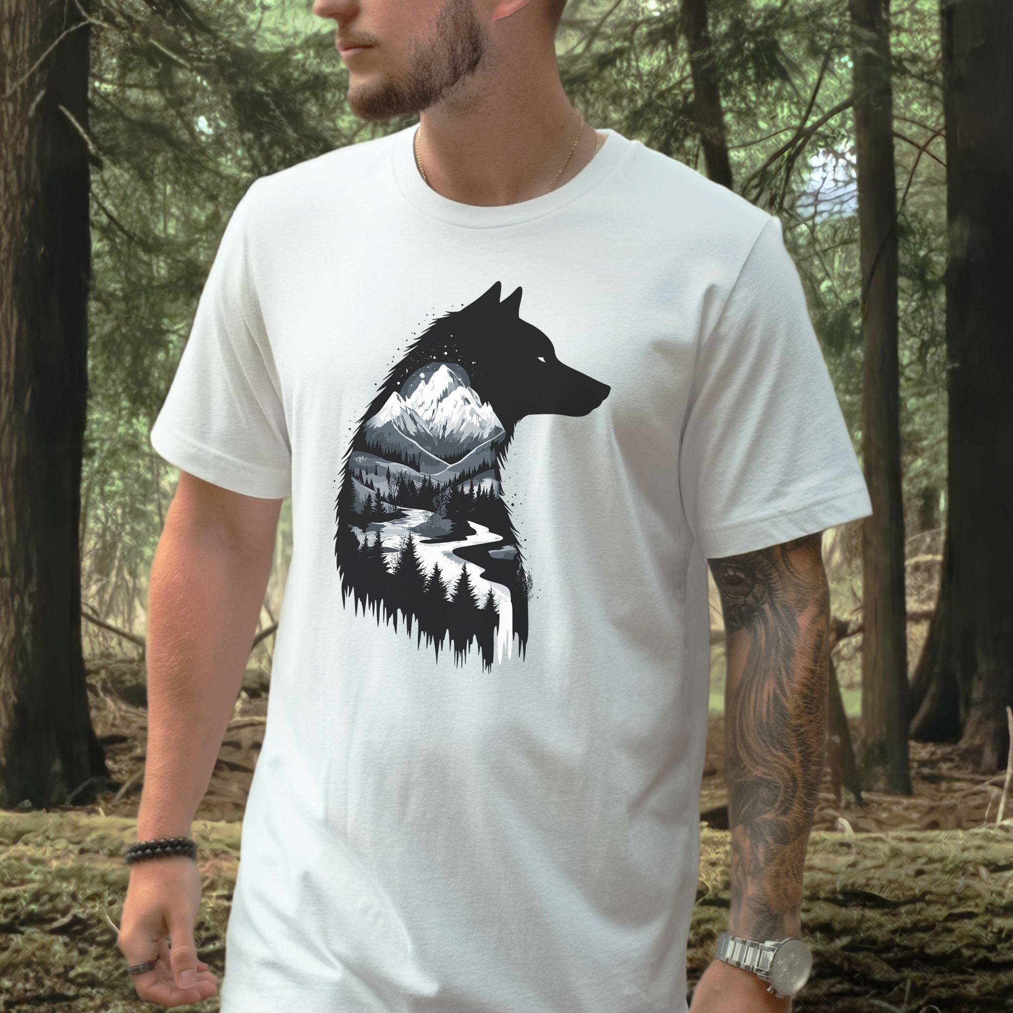 Wolf Mountain Spirit T-Shirt – Dark Forest Falls & Wilderness Soul Tee