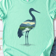 River Valley Stork T-Shirt – Serene Nature Spirit Bird Tee