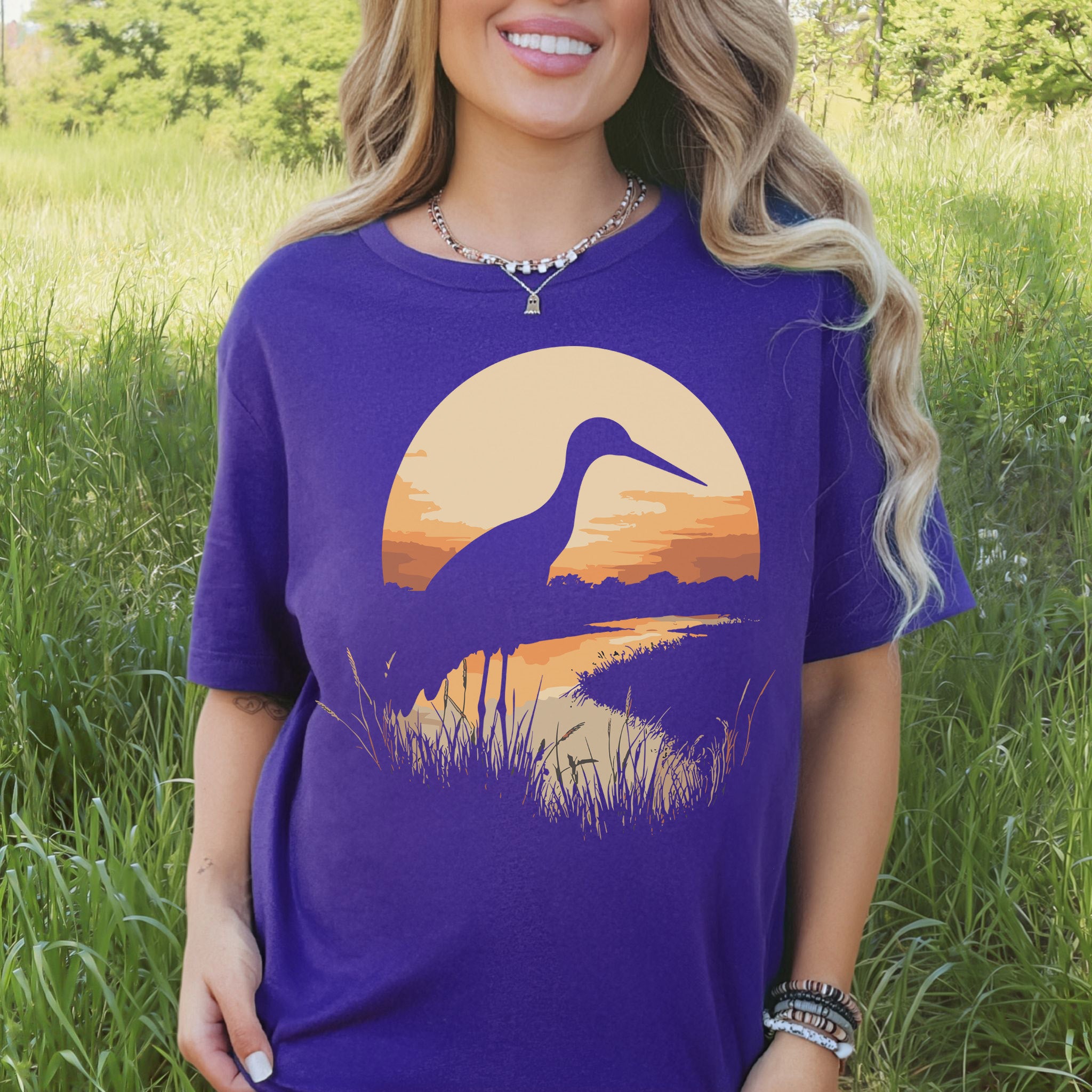 Stork River Sunset T-Shirt – Peaceful Safari Bird Lover Tee