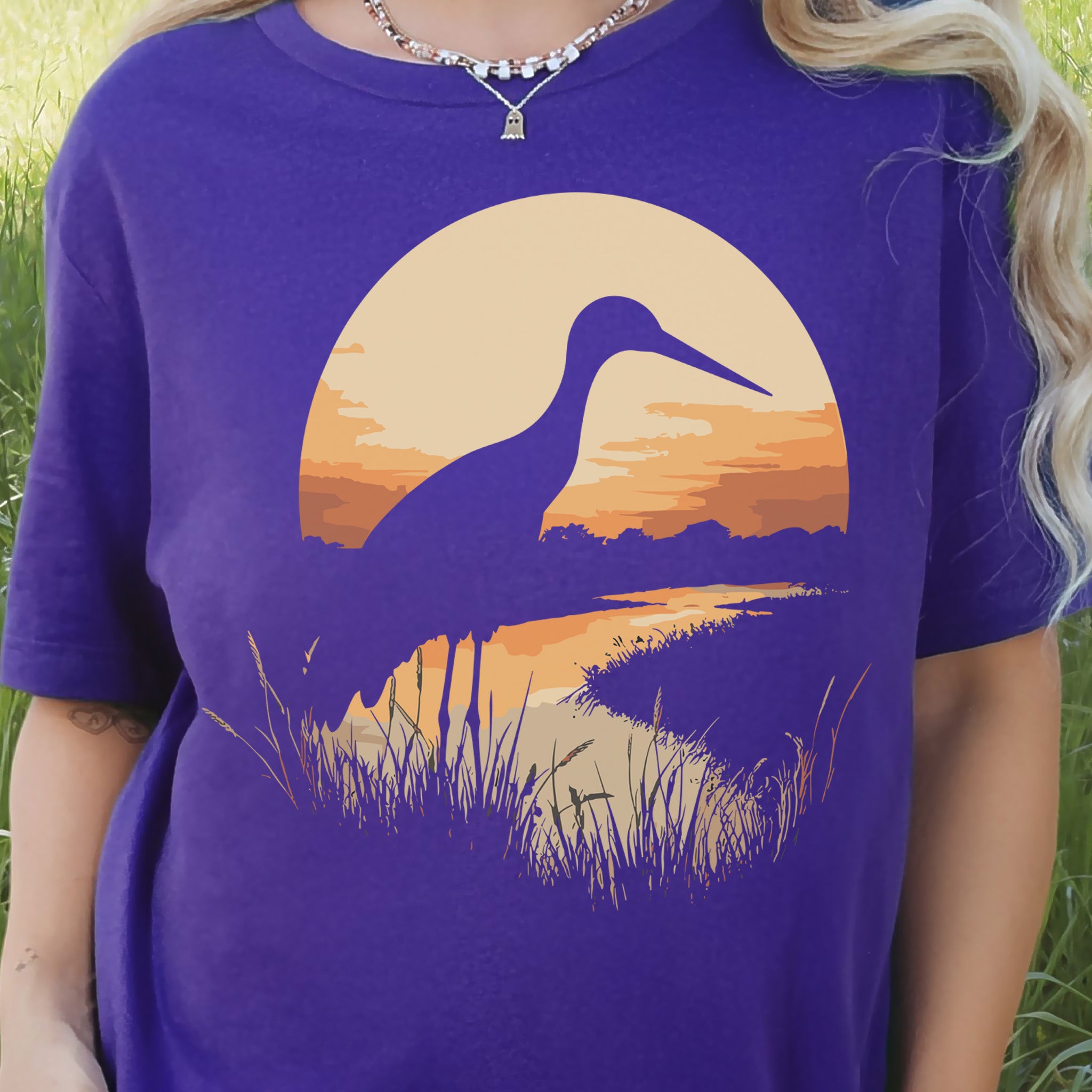 Stork River Sunset T-Shirt – Peaceful Safari Bird Lover Tee