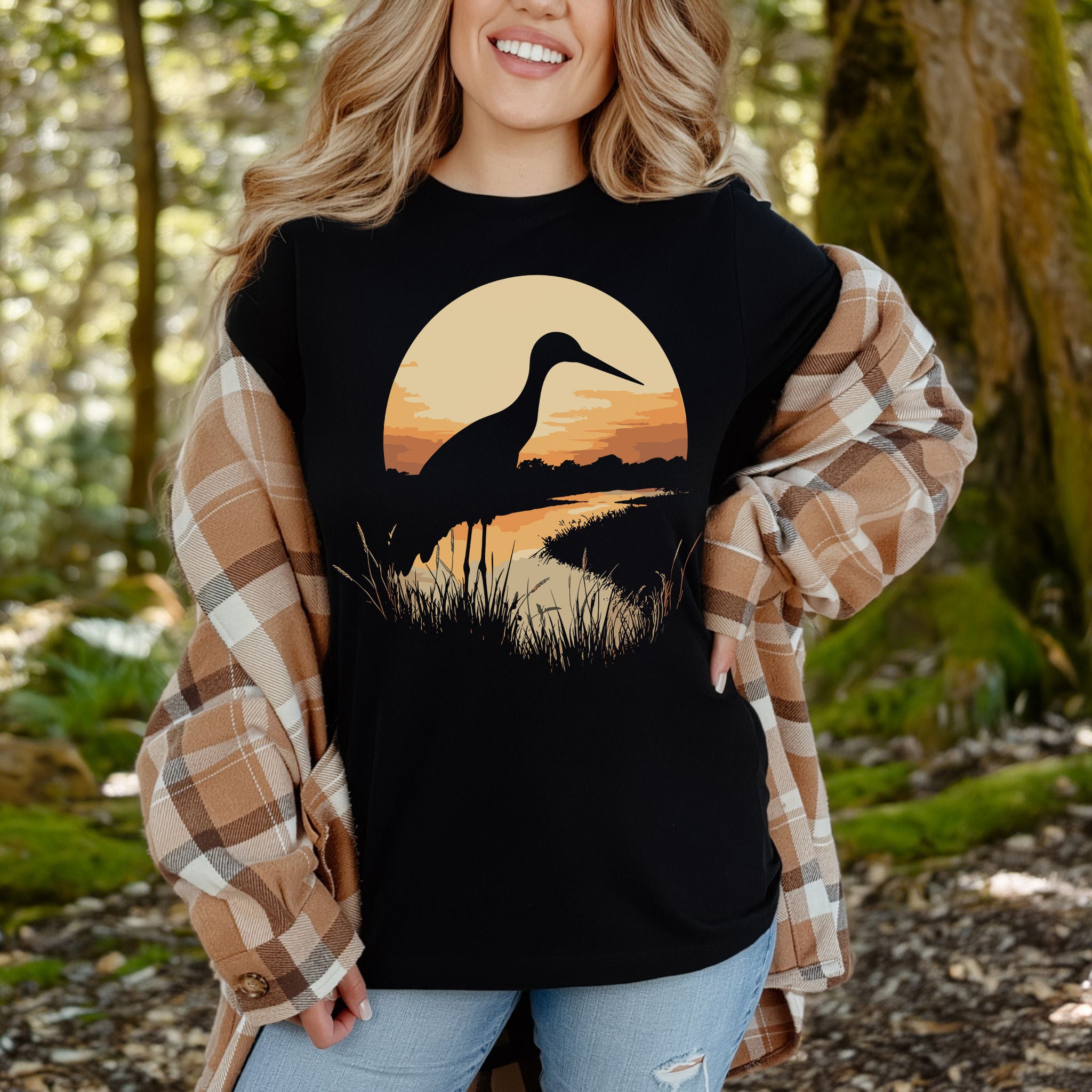 Stork River Sunset T-Shirt – Peaceful Safari Bird Lover Tee