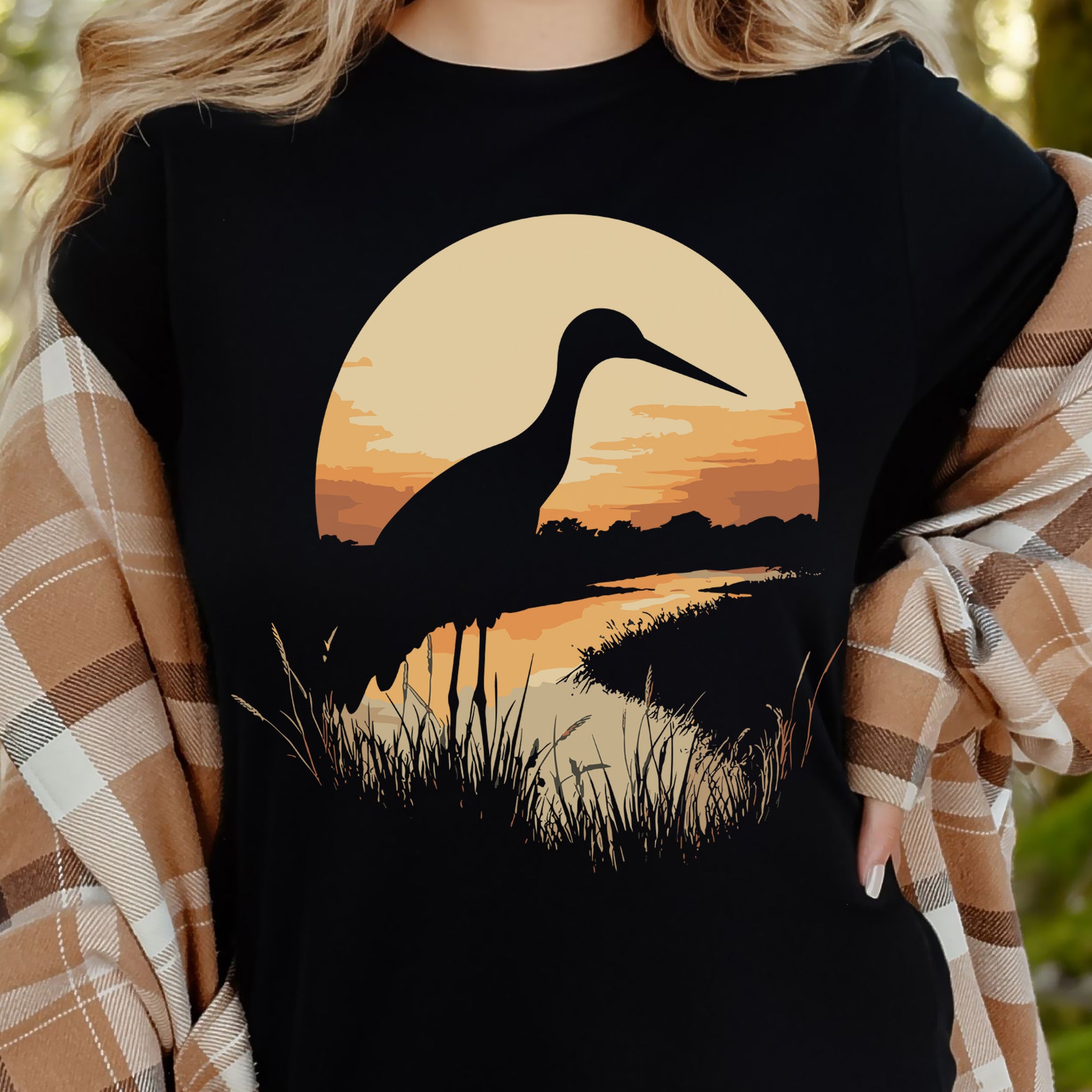 Stork River Sunset T-Shirt – Peaceful Safari Bird Lover Tee