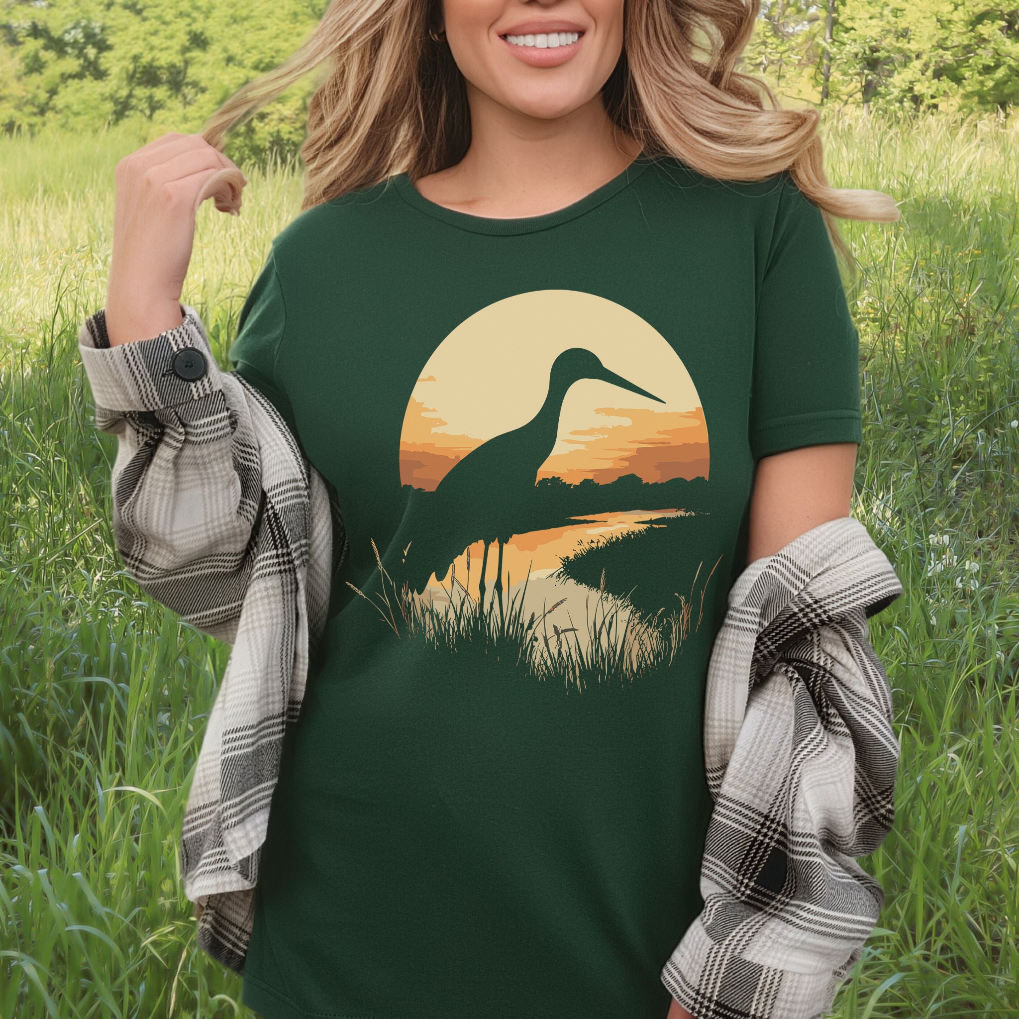 Stork River Sunset T-Shirt – Peaceful Safari Bird Lover Tee