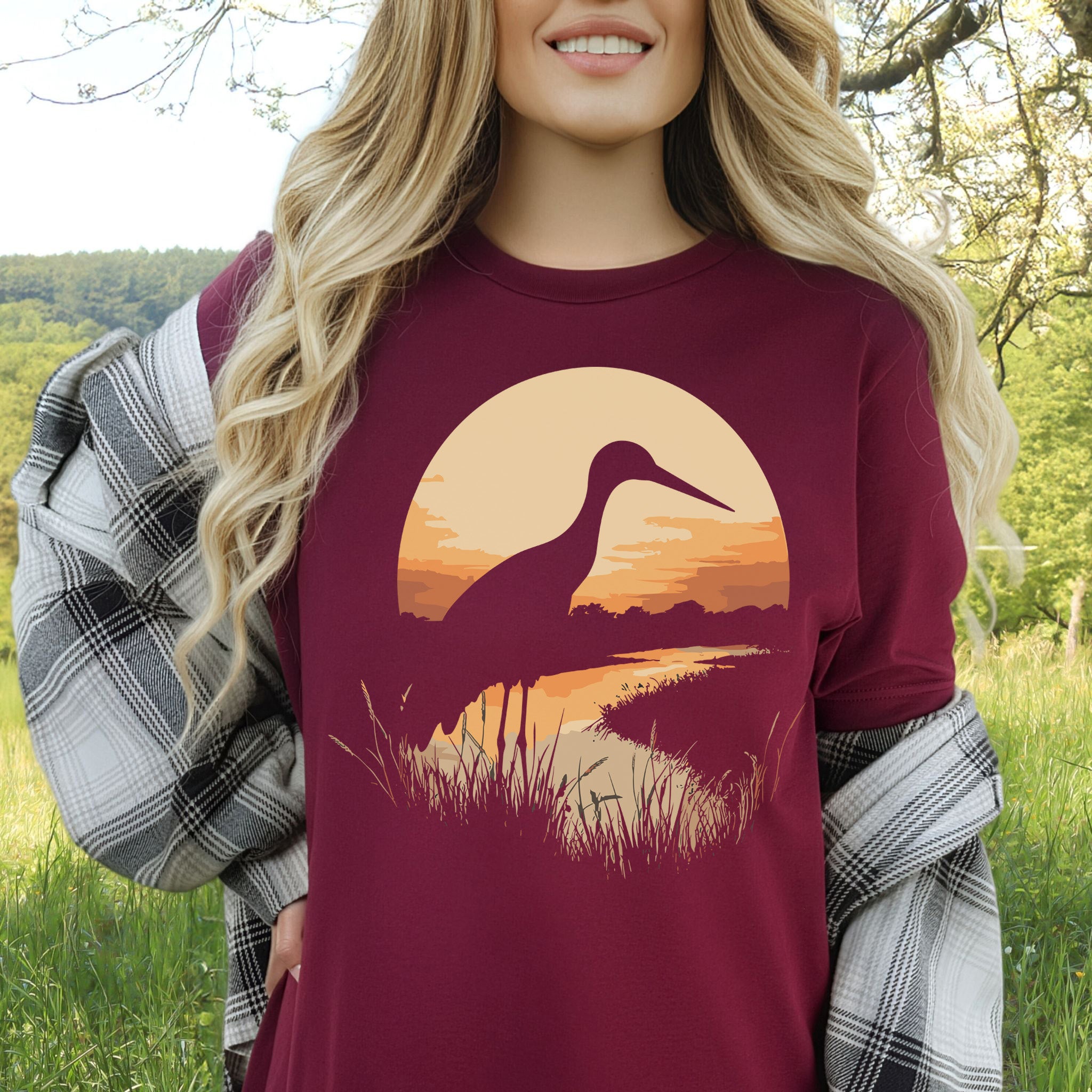 Stork River Sunset T-Shirt – Peaceful Safari Bird Lover Tee