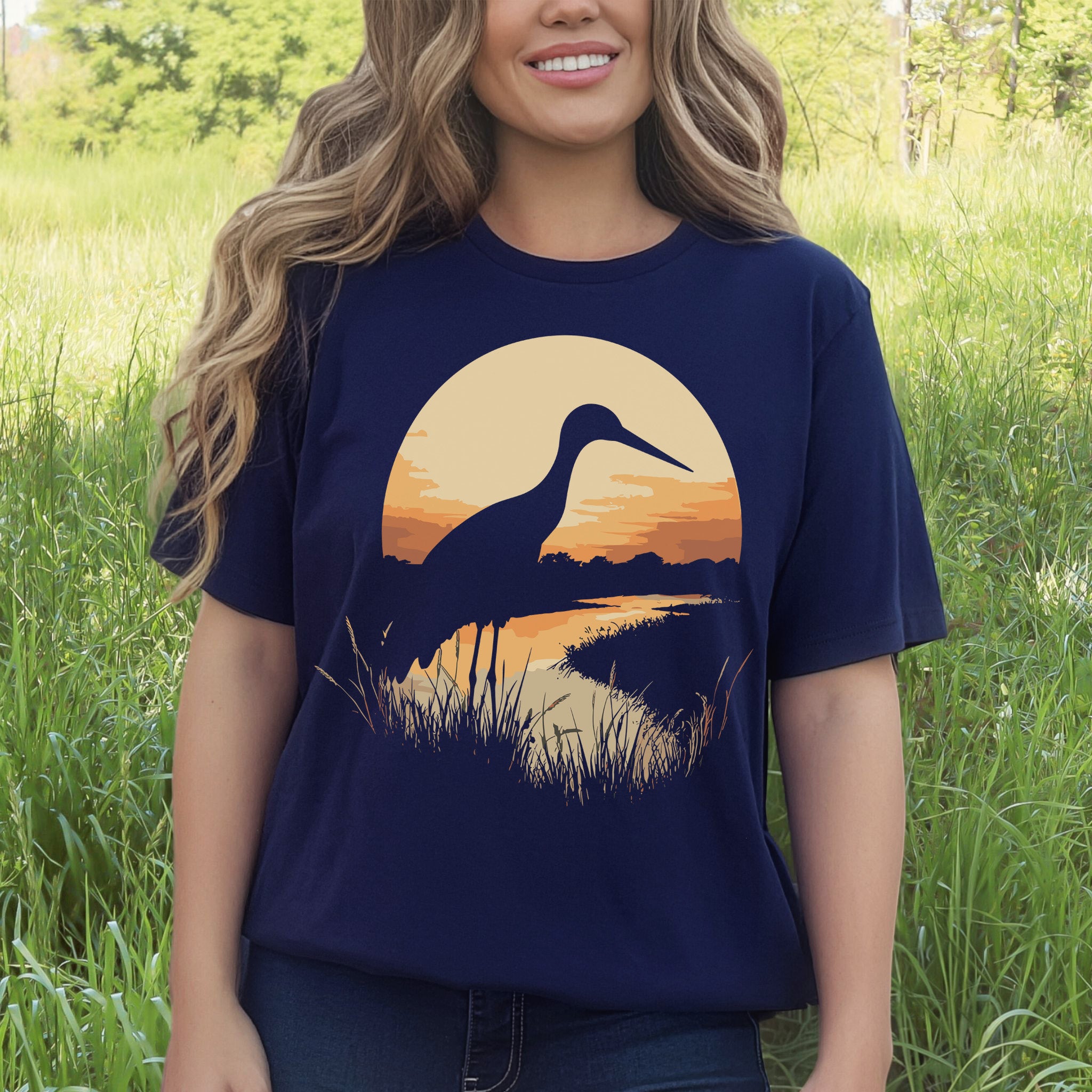 Stork River Sunset T-Shirt – Peaceful Safari Bird Lover Tee