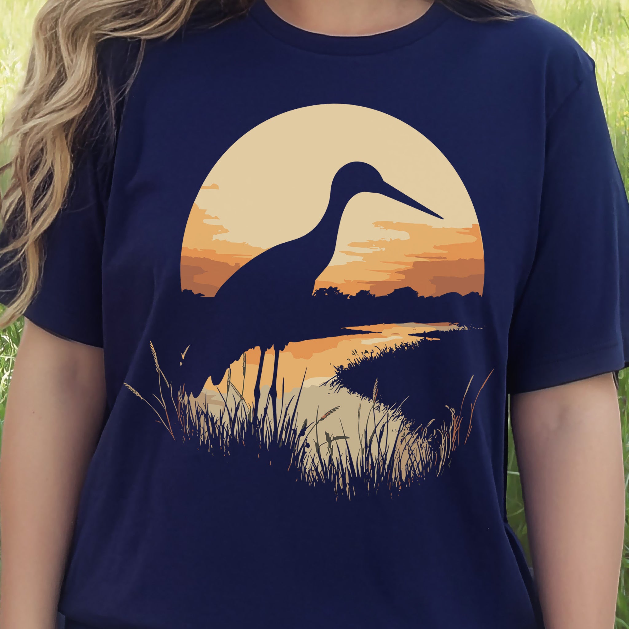 Stork River Sunset T-Shirt – Peaceful Safari Bird Lover Tee