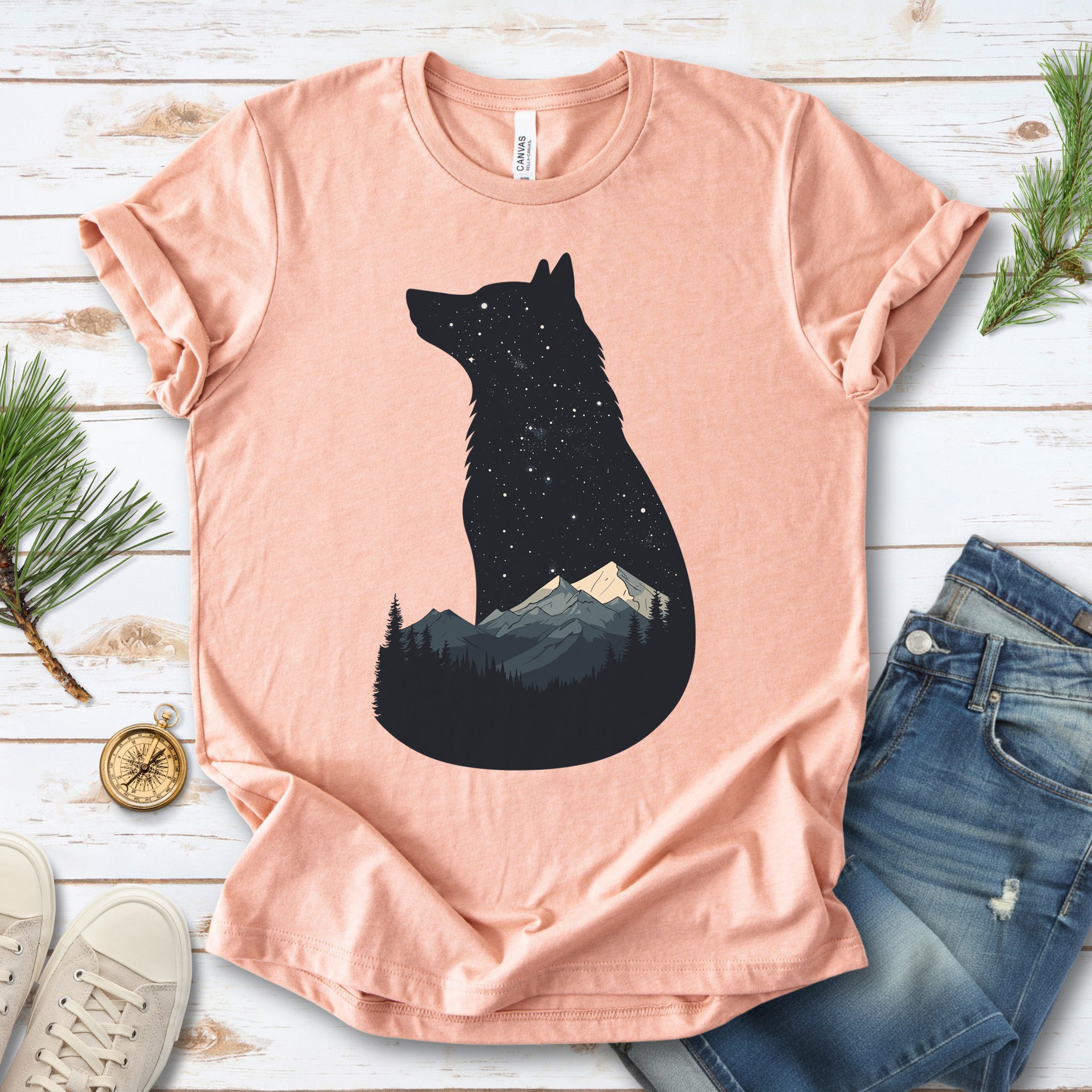 Cosmic Wolf Mountain Spirit Animal T-Shirt