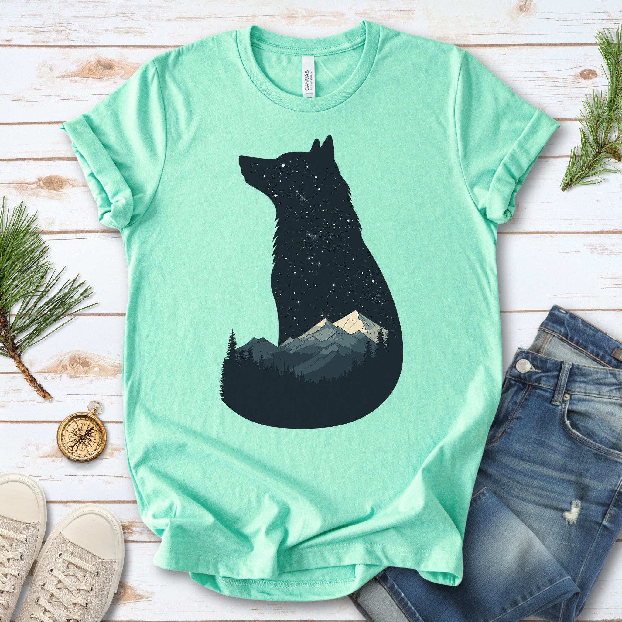 Cosmic Wolf Mountain Spirit Animal T-Shirt
