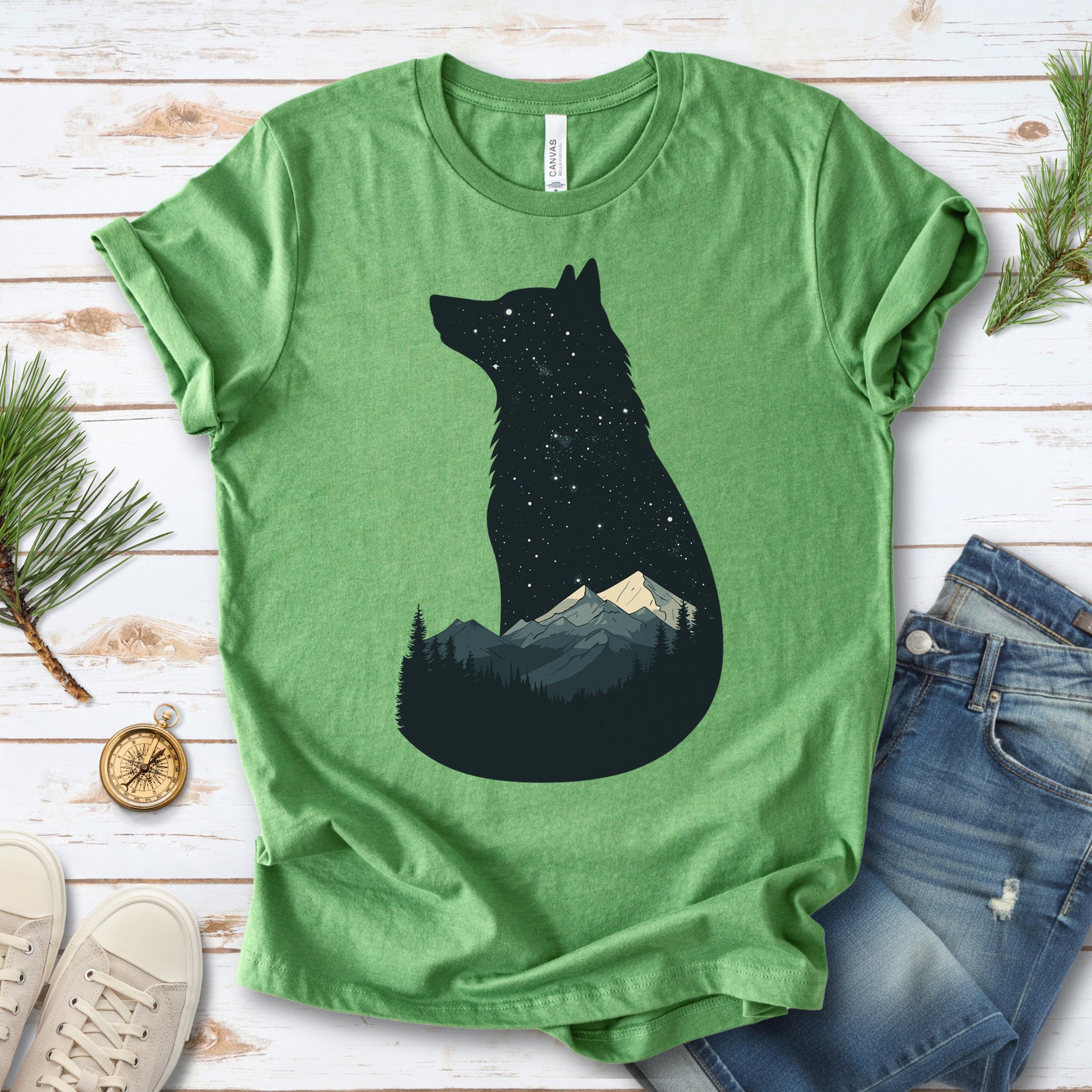 Cosmic Wolf Mountain Spirit Animal T-Shirt