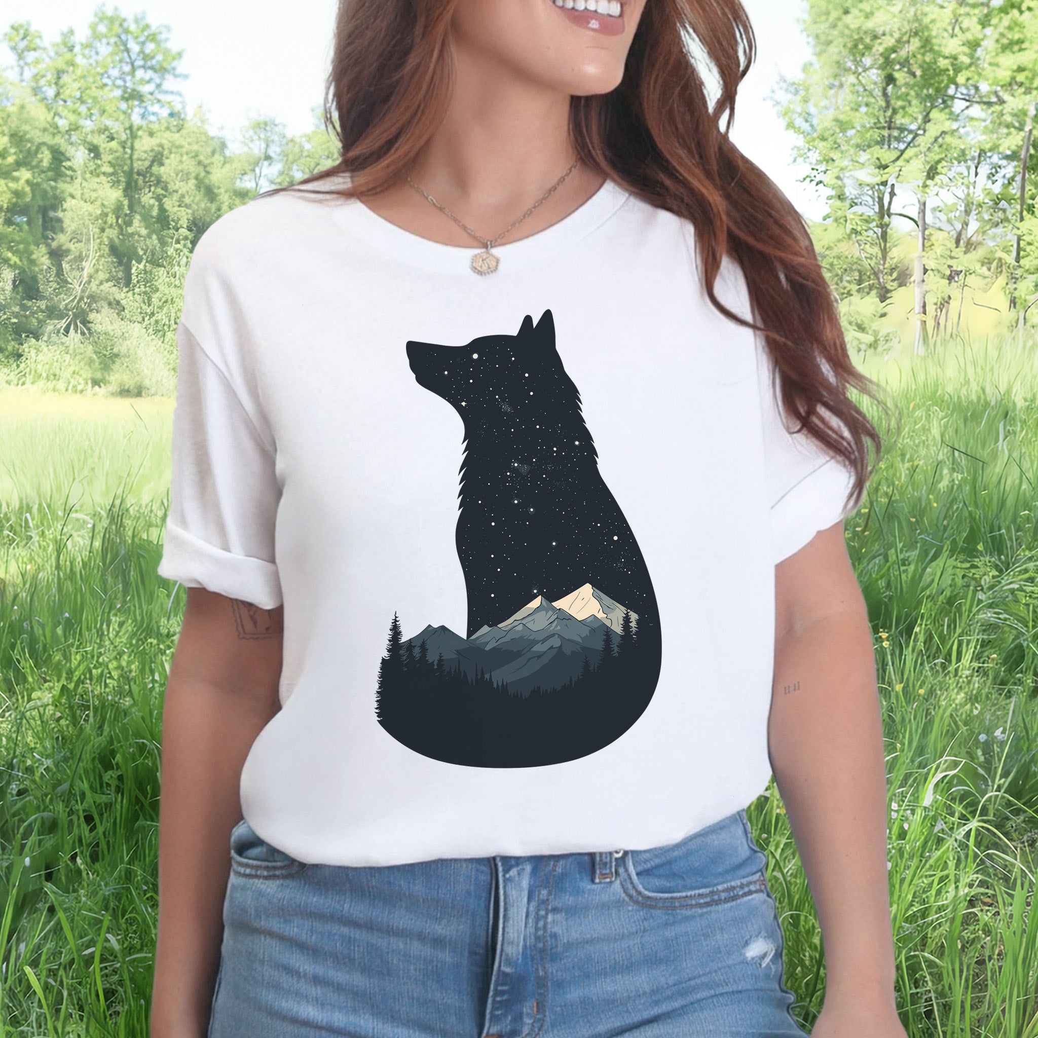 Cosmic Wolf Mountain Spirit Animal T-Shirt