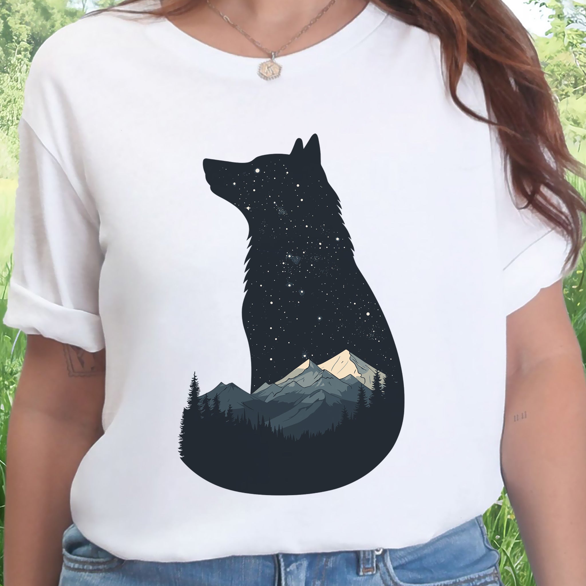 Cosmic Wolf Mountain Spirit Animal T-Shirt