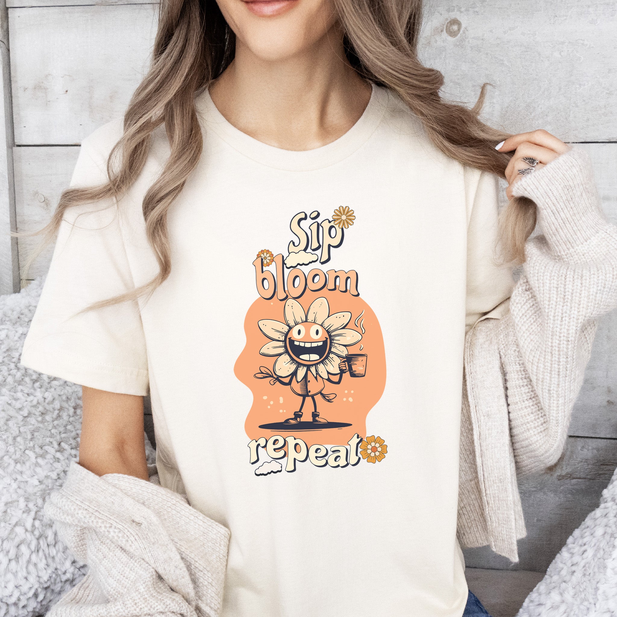 Happy Flower Sipping Tea T-Shirt