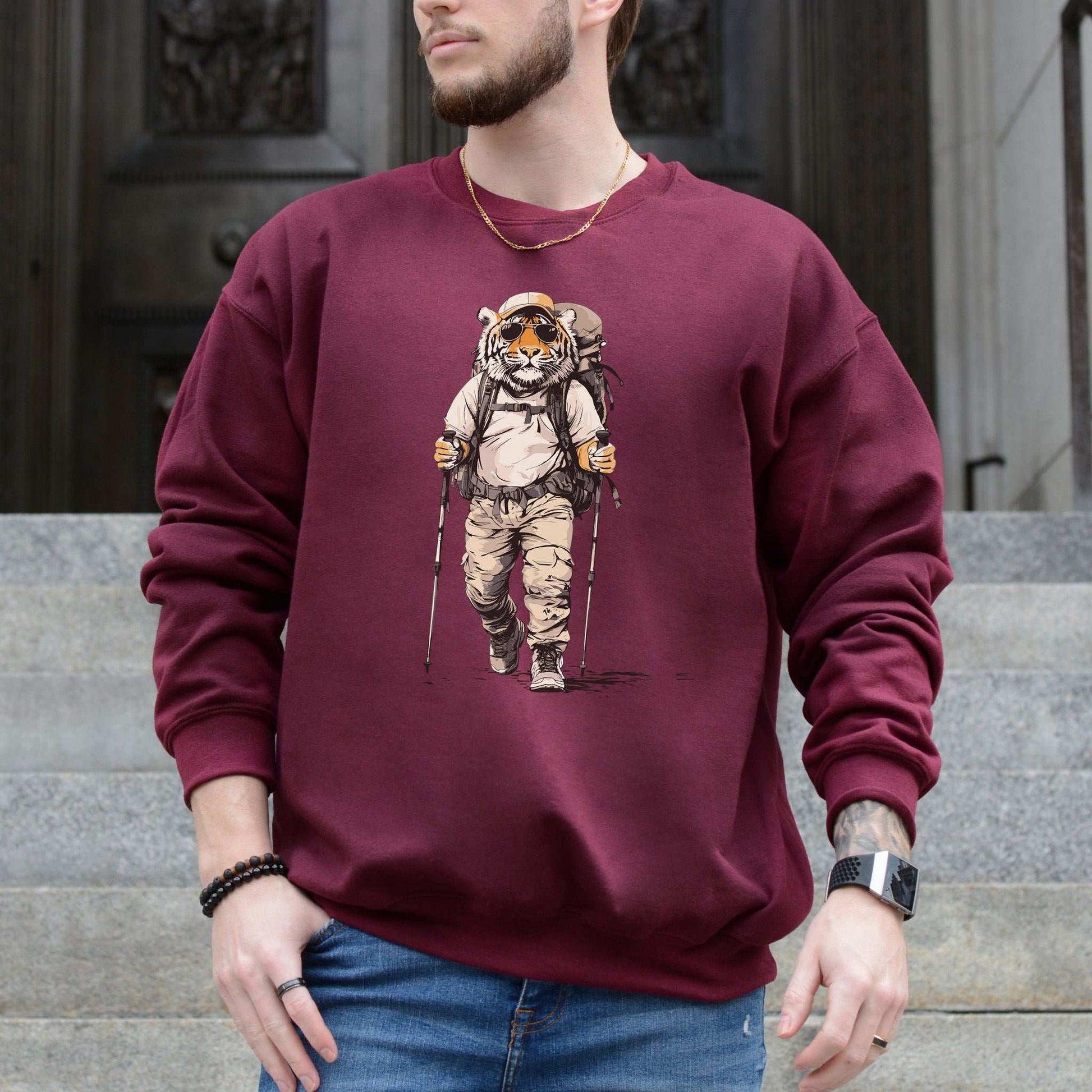 Trailblazing Tiger Hiking Sweatshirt – Fearless Explorer Vibes for the Wild at Heart