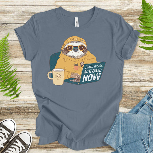 Funny Sloth Geek T-Shirt – "Sloth Mode Activated Now" Laptop Design - TShirtree