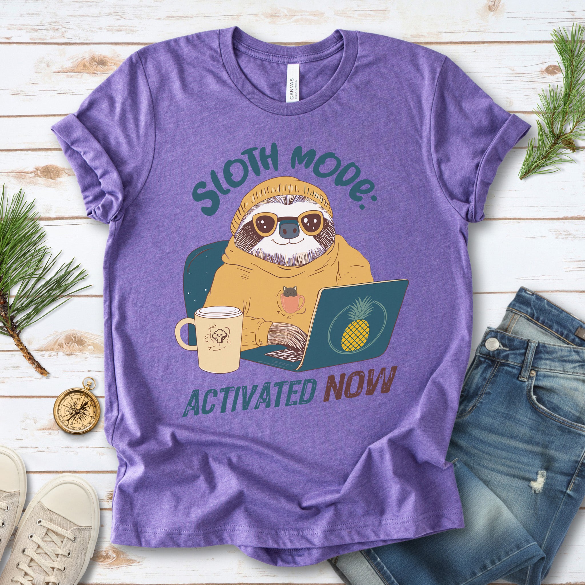 Funny Sloth Geek T-Shirt – "Sloth Mode Activated Now" Laptop Design