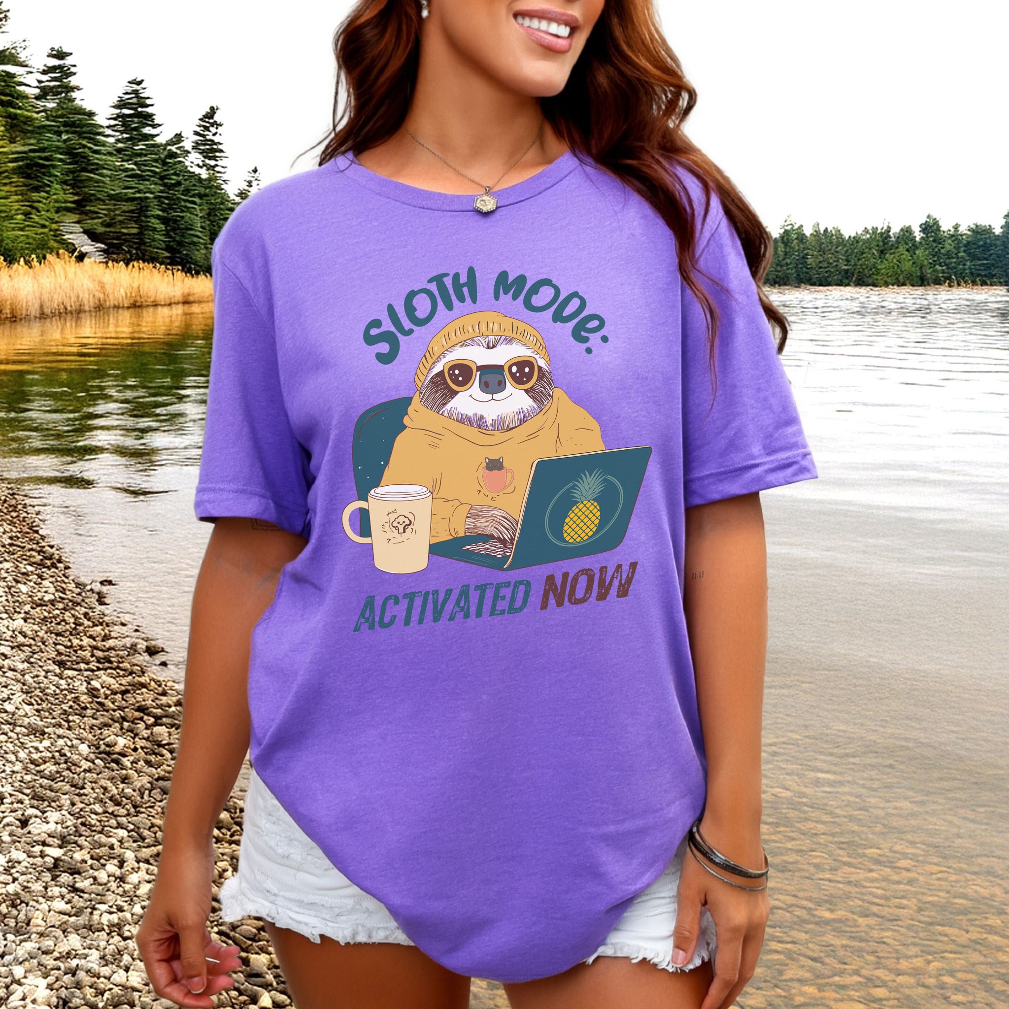 Funny Sloth Geek T-Shirt – "Sloth Mode Activated Now" Laptop Design