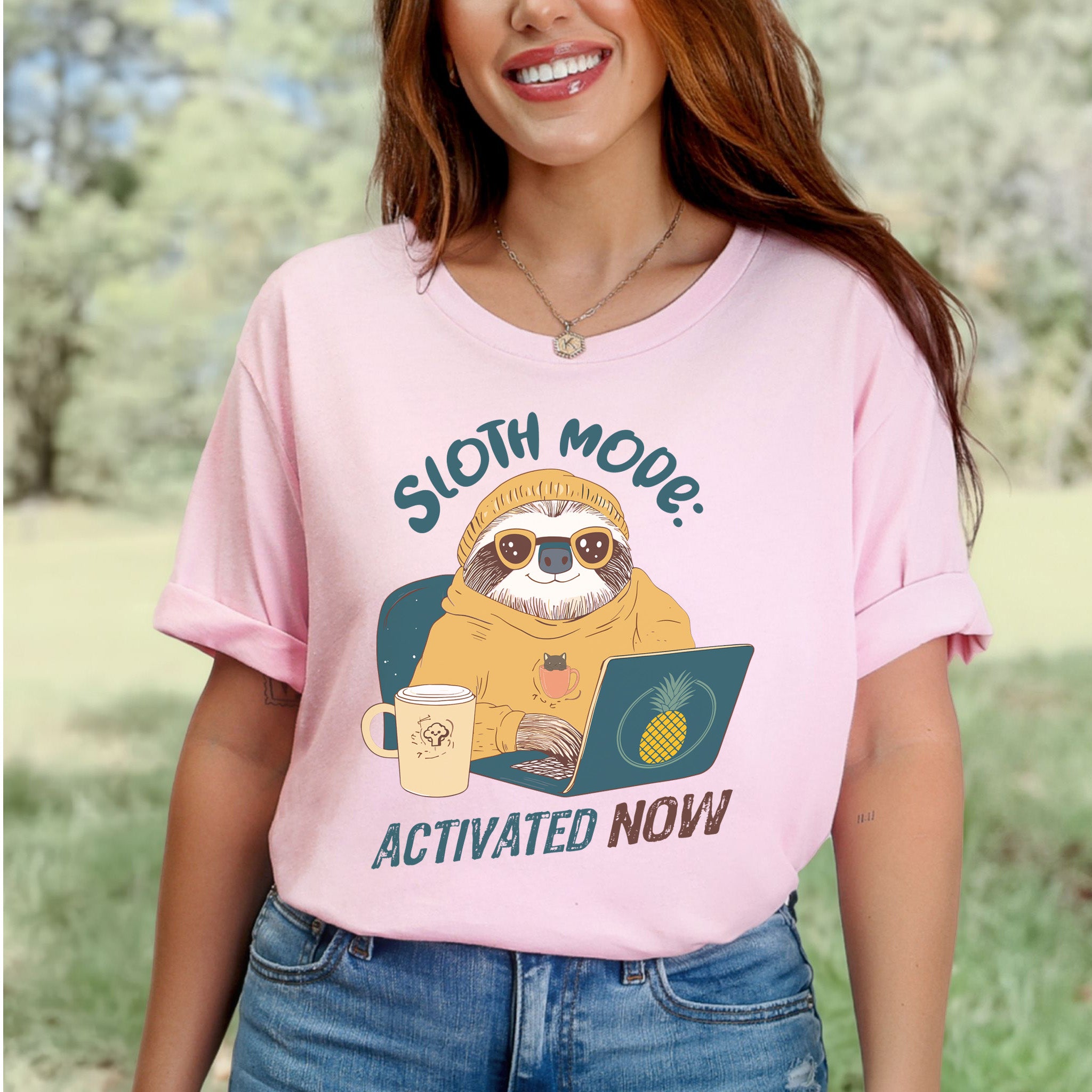Funny Sloth Geek T-Shirt – "Sloth Mode Activated Now" Laptop Design