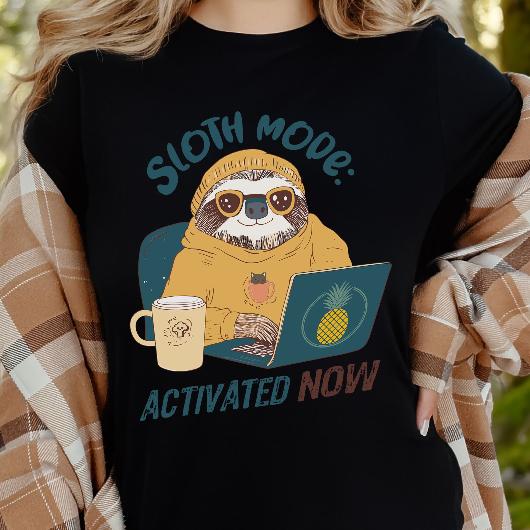 Funny Sloth Geek T-Shirt – "Sloth Mode Activated Now" Laptop Design