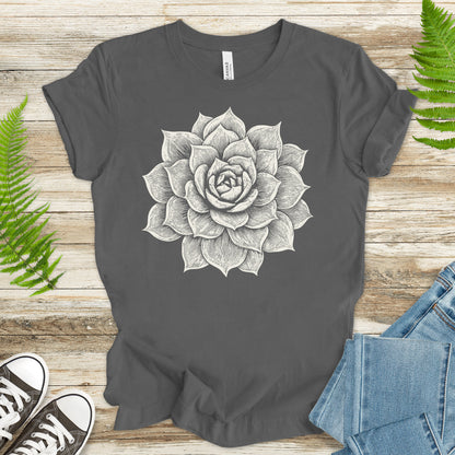 White Succulent Sketch T-Shirt – Vintage Botanical Garden Lover Tee