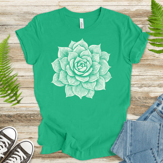 White Succulent Sketch T-Shirt – Vintage Botanical Garden Lover Tee