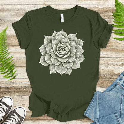 White Succulent Sketch T-Shirt – Vintage Botanical Garden Lover Tee