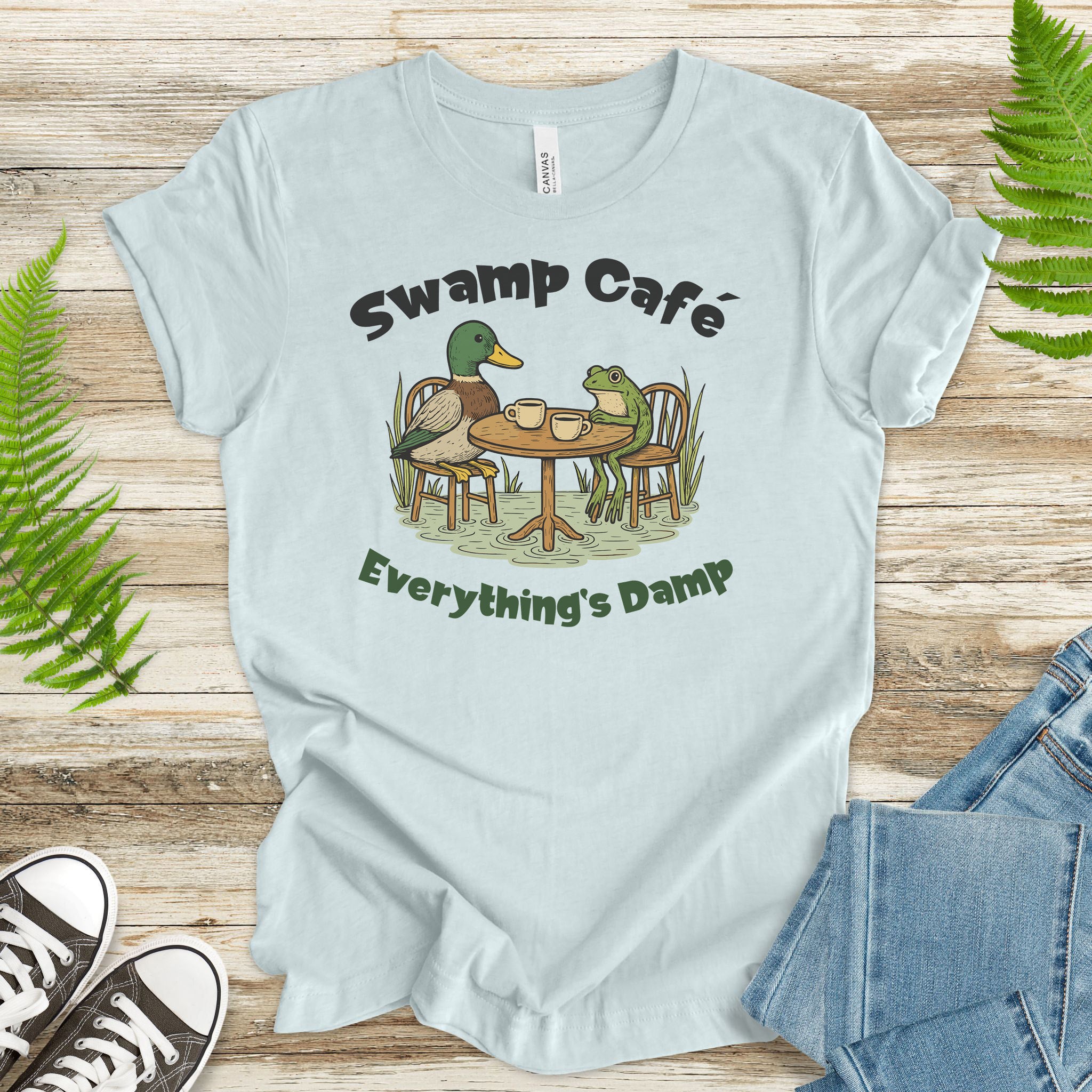 Swamp Café Funny Frog & Duck Coffee T-Shirt – Retro Nature Meme Gift