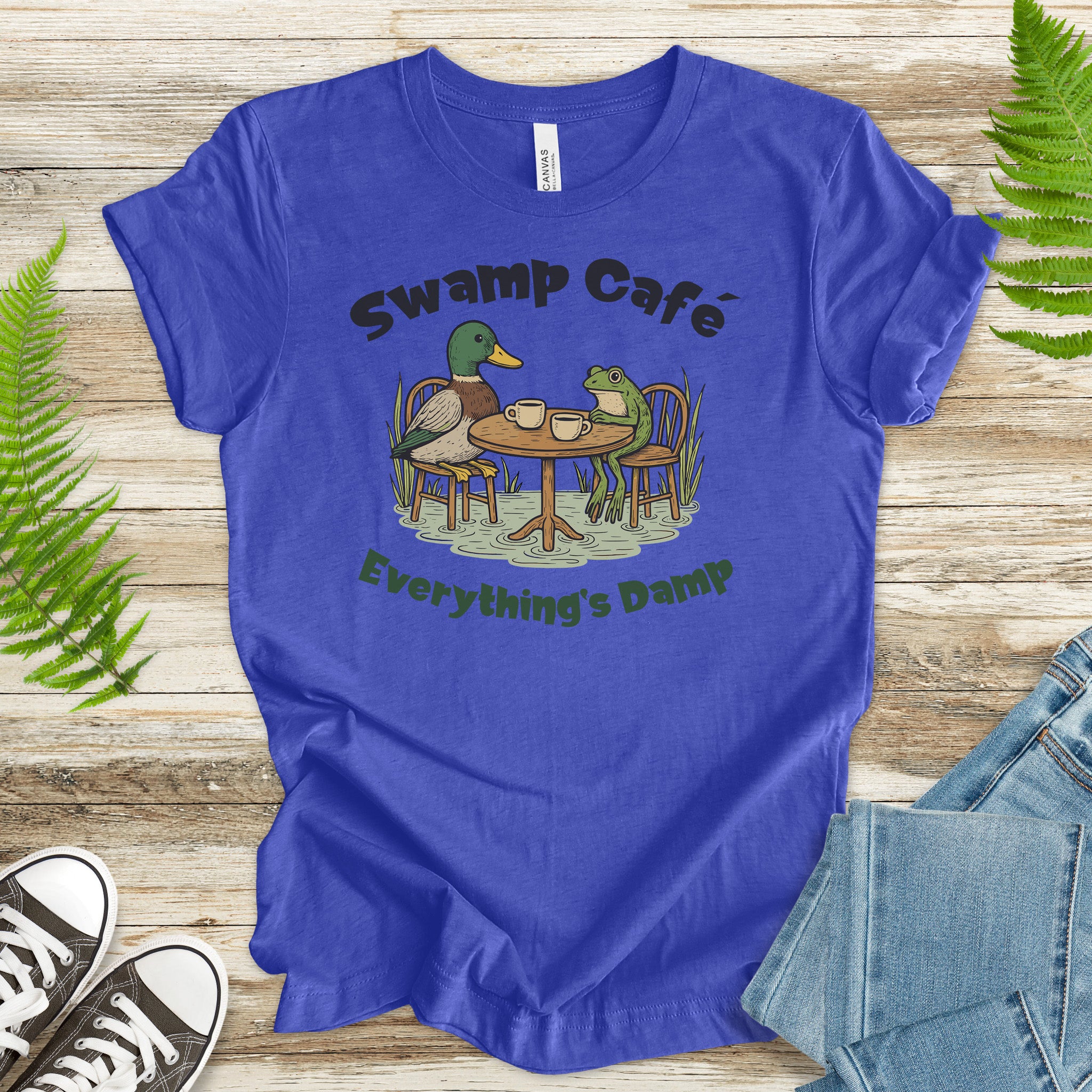 Swamp Café Funny Frog & Duck Coffee T-Shirt – Retro Nature Meme Gift