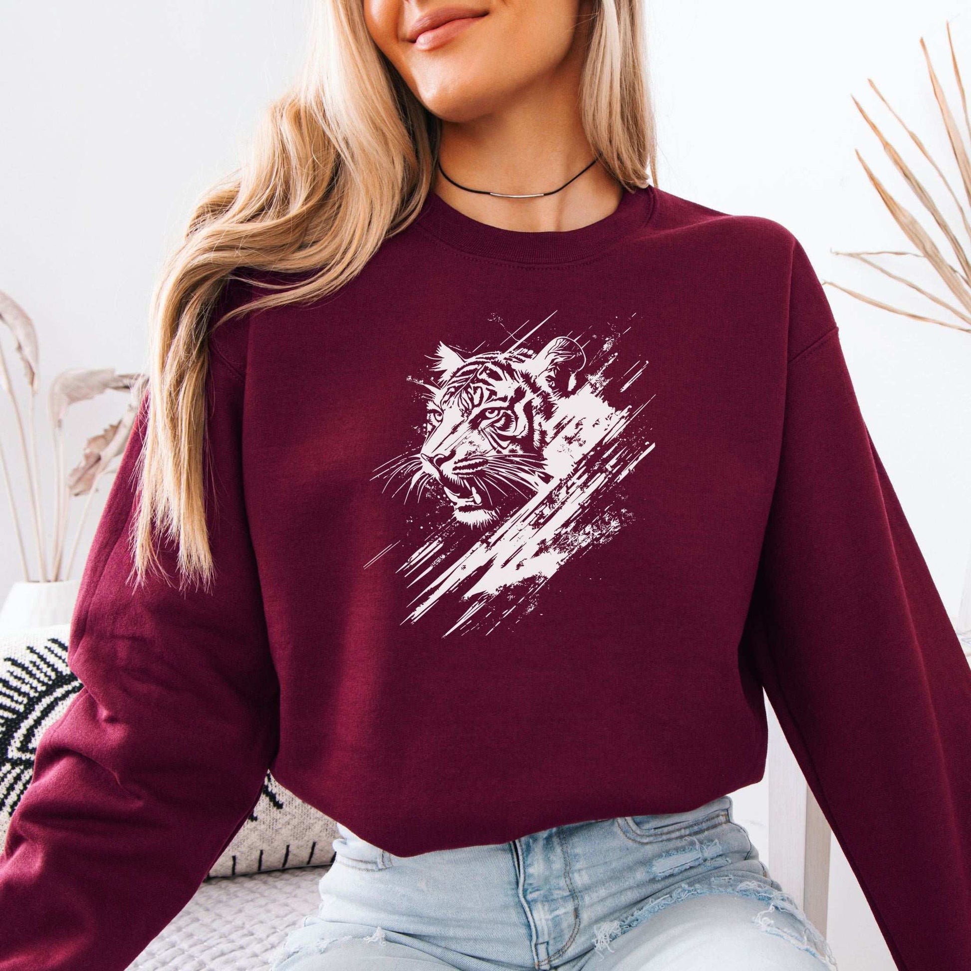 Wild Tiger Sketch Sweatshirt – Fierce Minimalist Spirit Animal Design