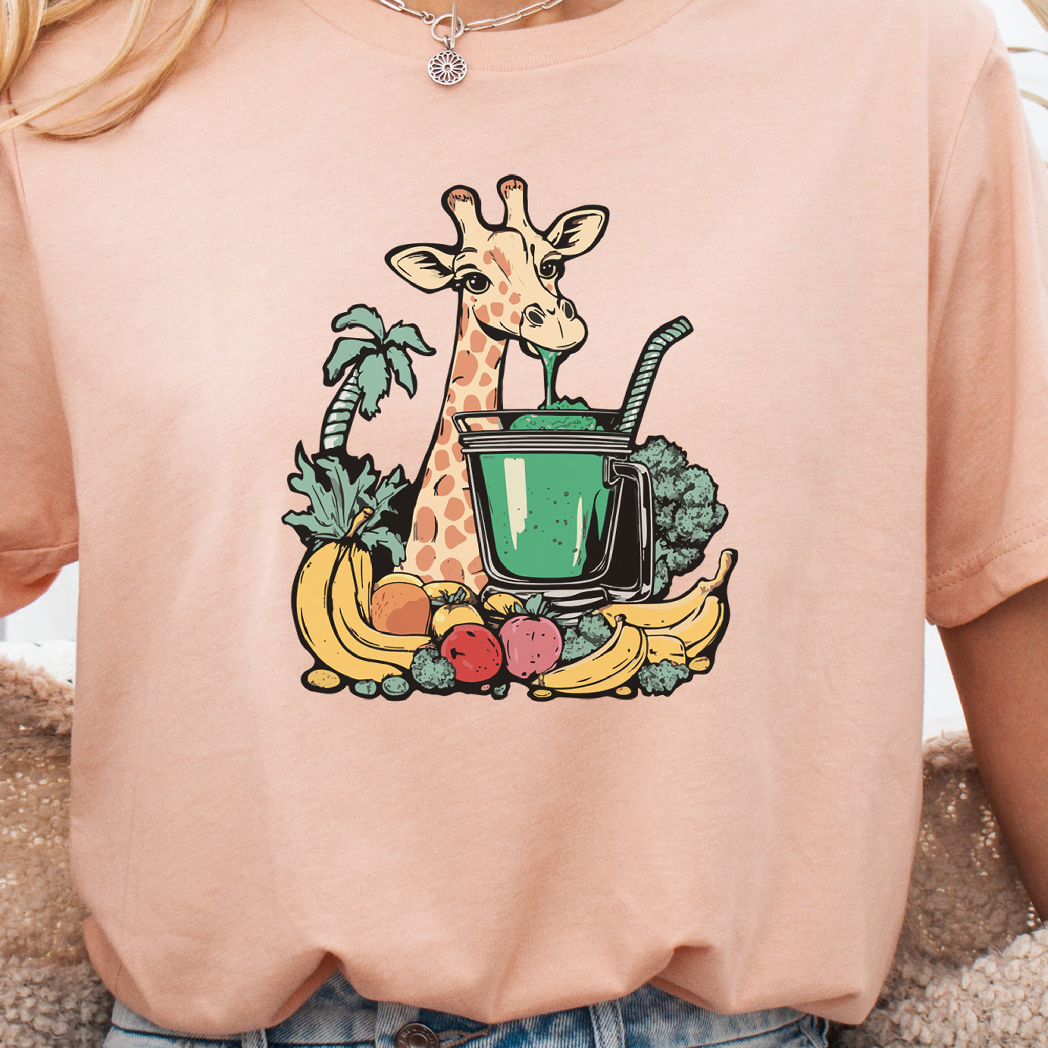 Giraffe Drinking Green Smoothie T-Shirt