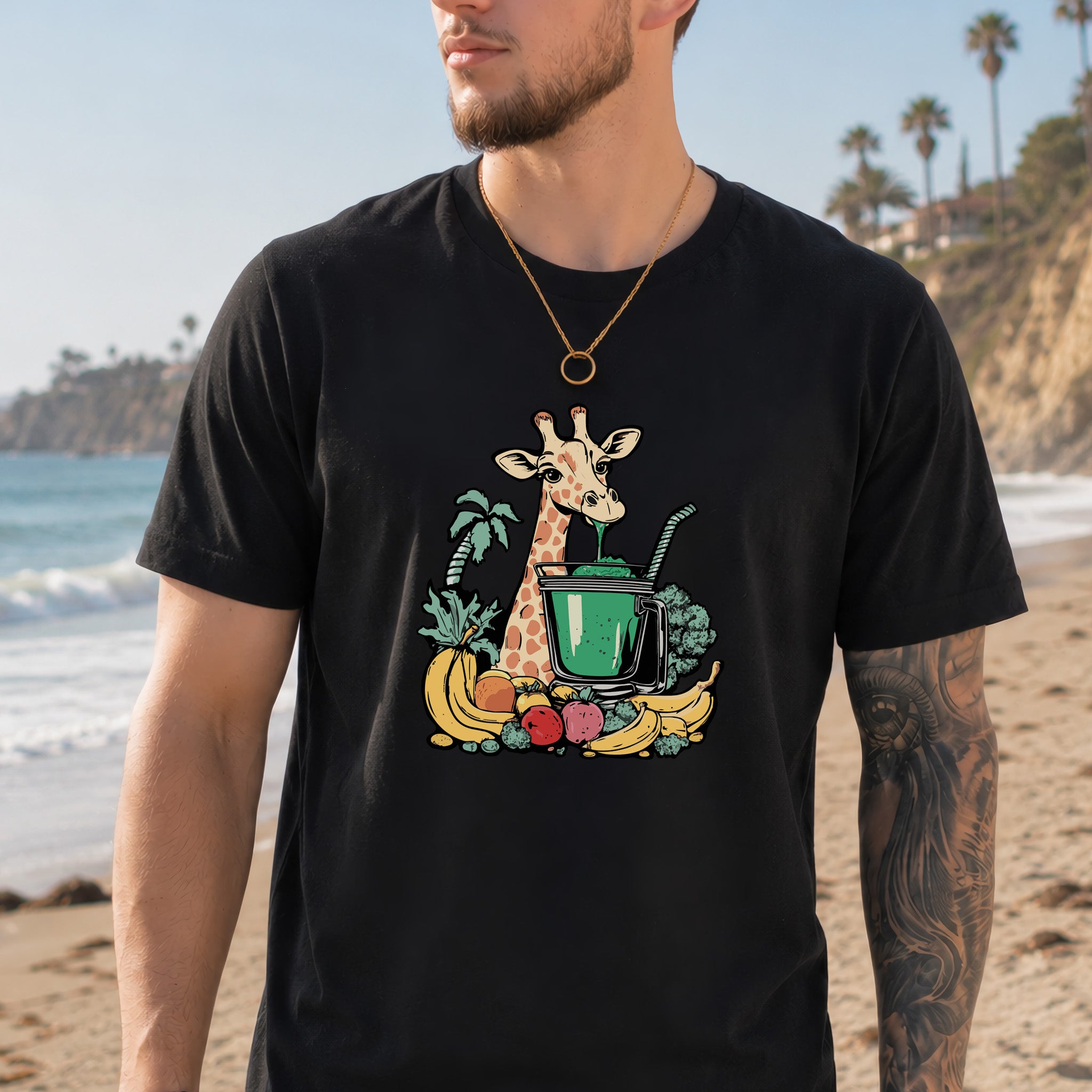 Giraffe Drinking Green Smoothie T-Shirt