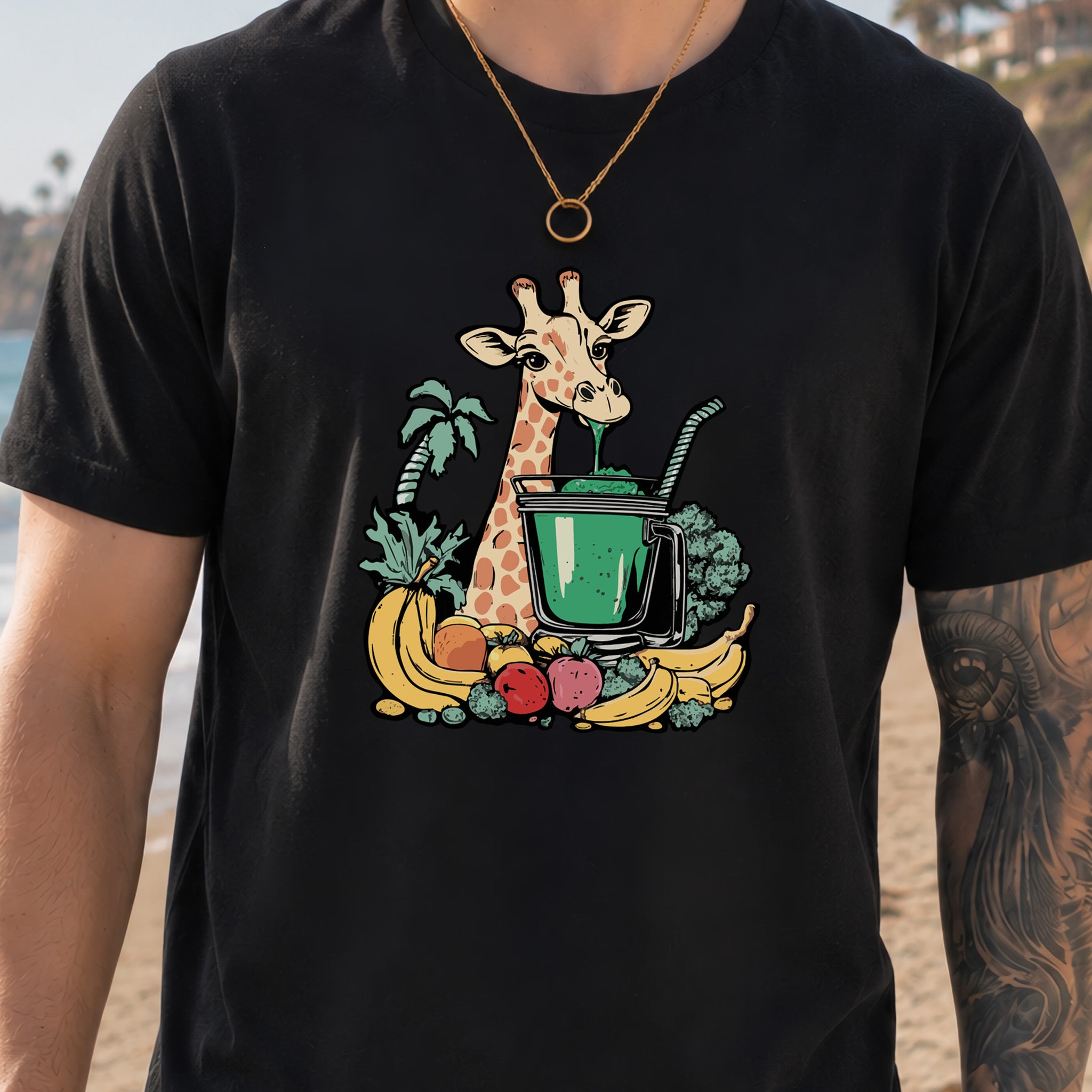 Giraffe Drinking Green Smoothie T-Shirt