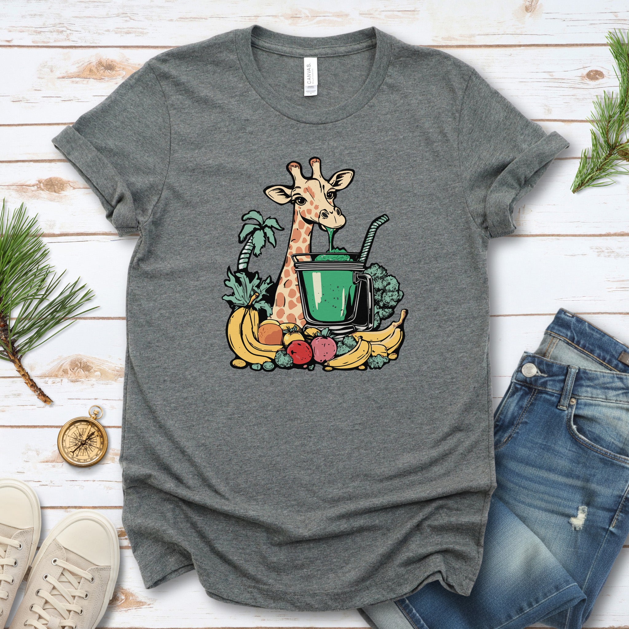 Giraffe Drinking Green Smoothie T-Shirt