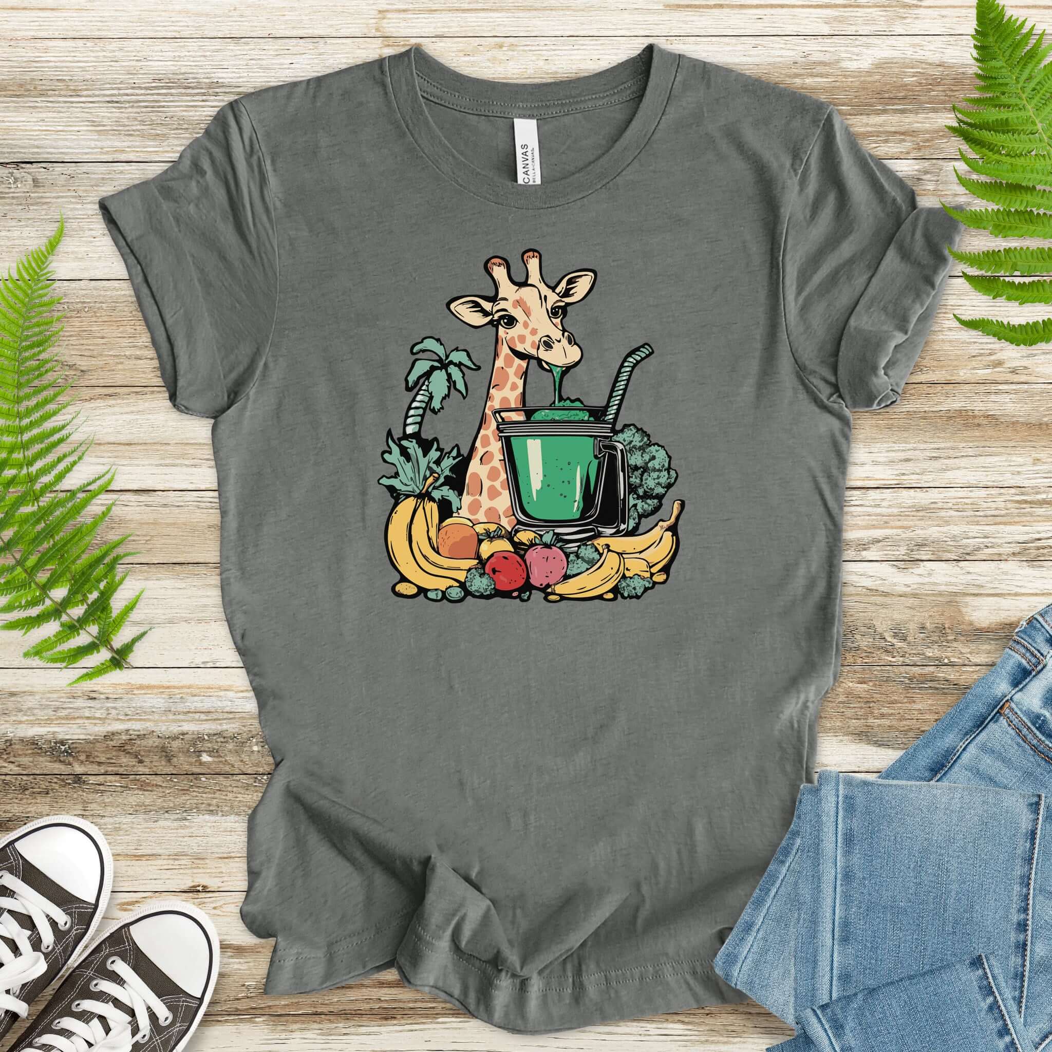 Giraffe Drinking Green Smoothie T-Shirt