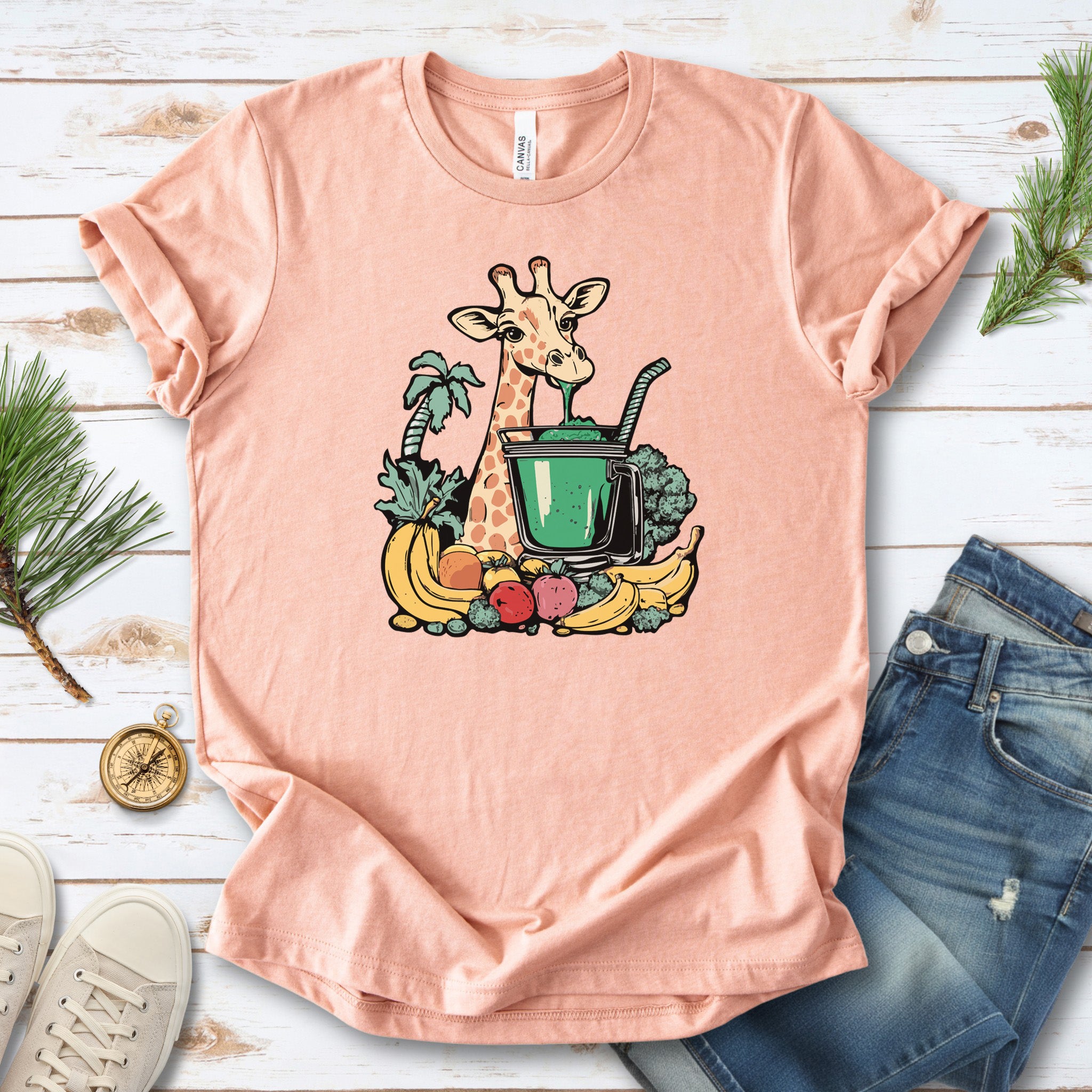 Giraffe Drinking Green Smoothie T-Shirt