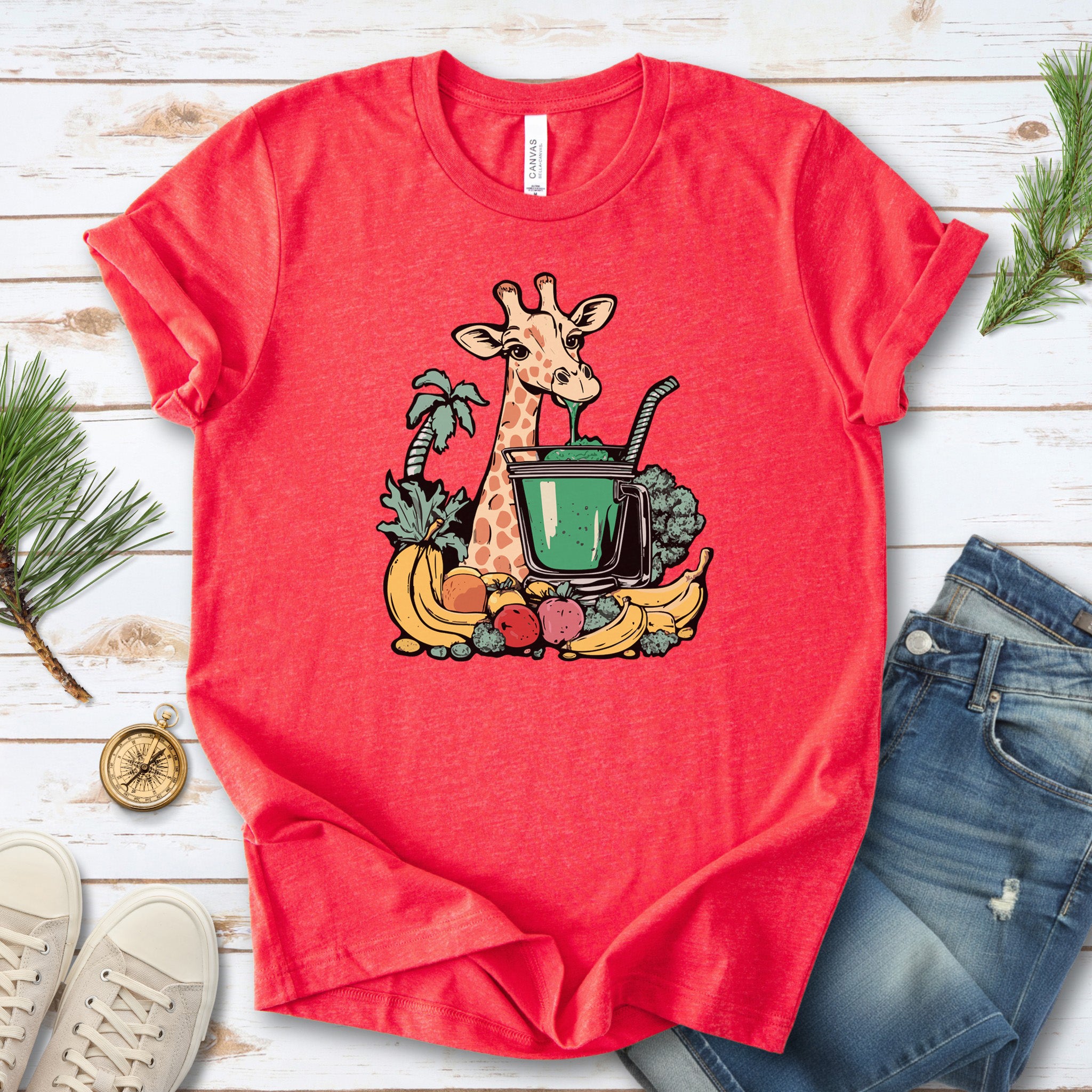 Giraffe Drinking Green Smoothie T-Shirt