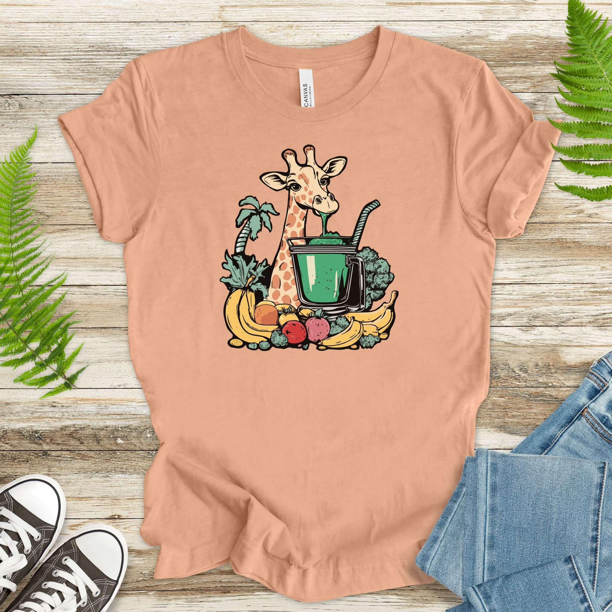 Giraffe Drinking Green Smoothie T-Shirt