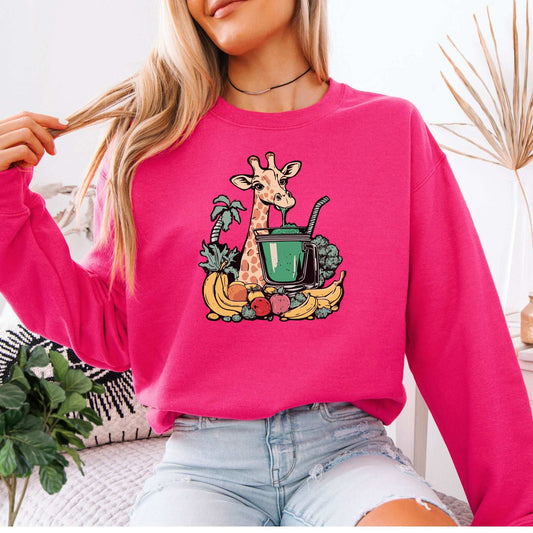 Giraffe Smoothie Sweatshirt – Tropical Quirk & Cozy Charm