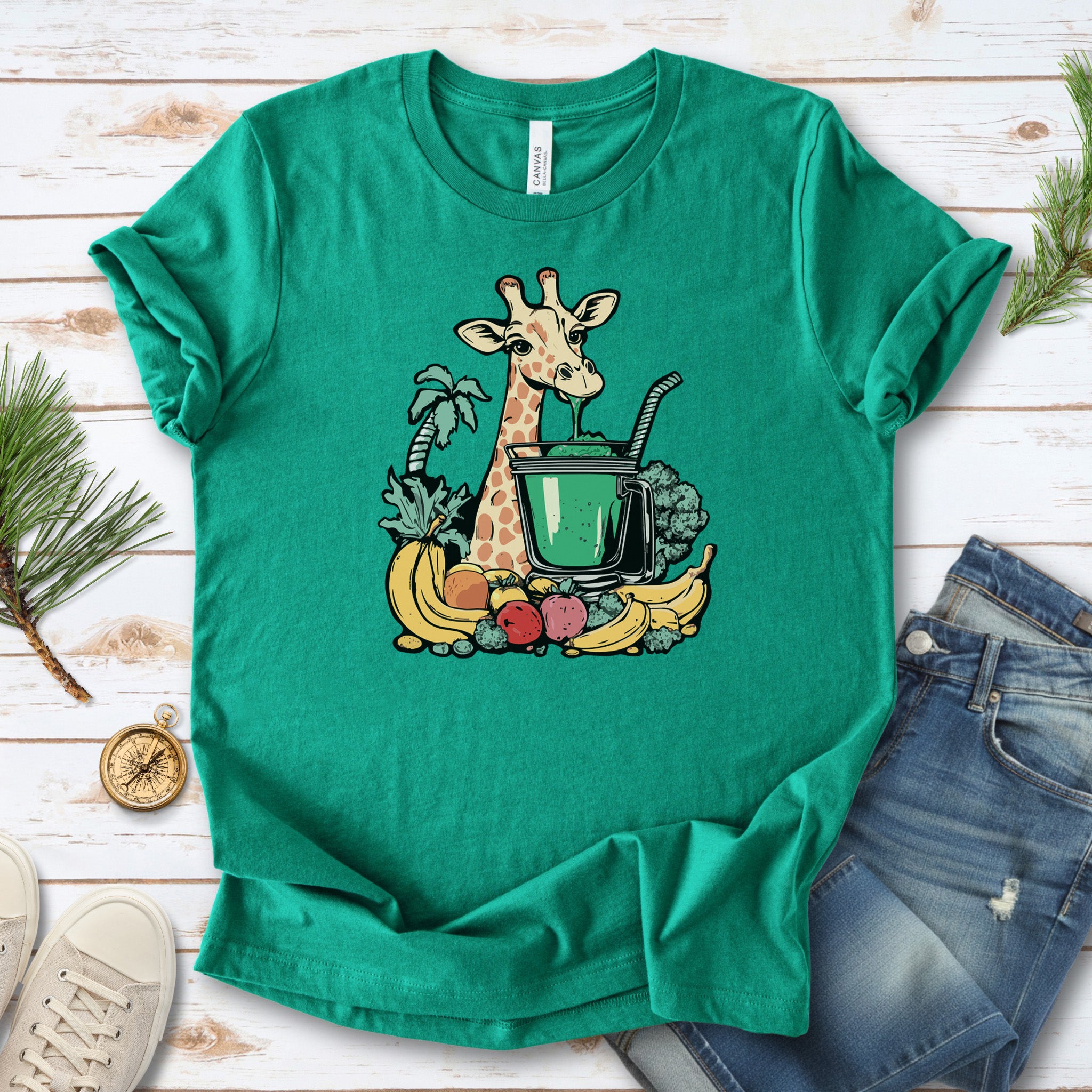 Giraffe Drinking Green Smoothie T-Shirt