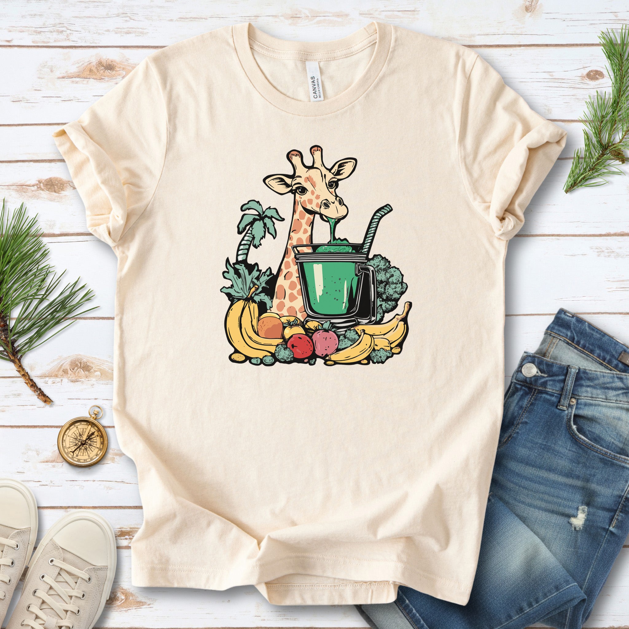 Giraffe Drinking Green Smoothie T-Shirt