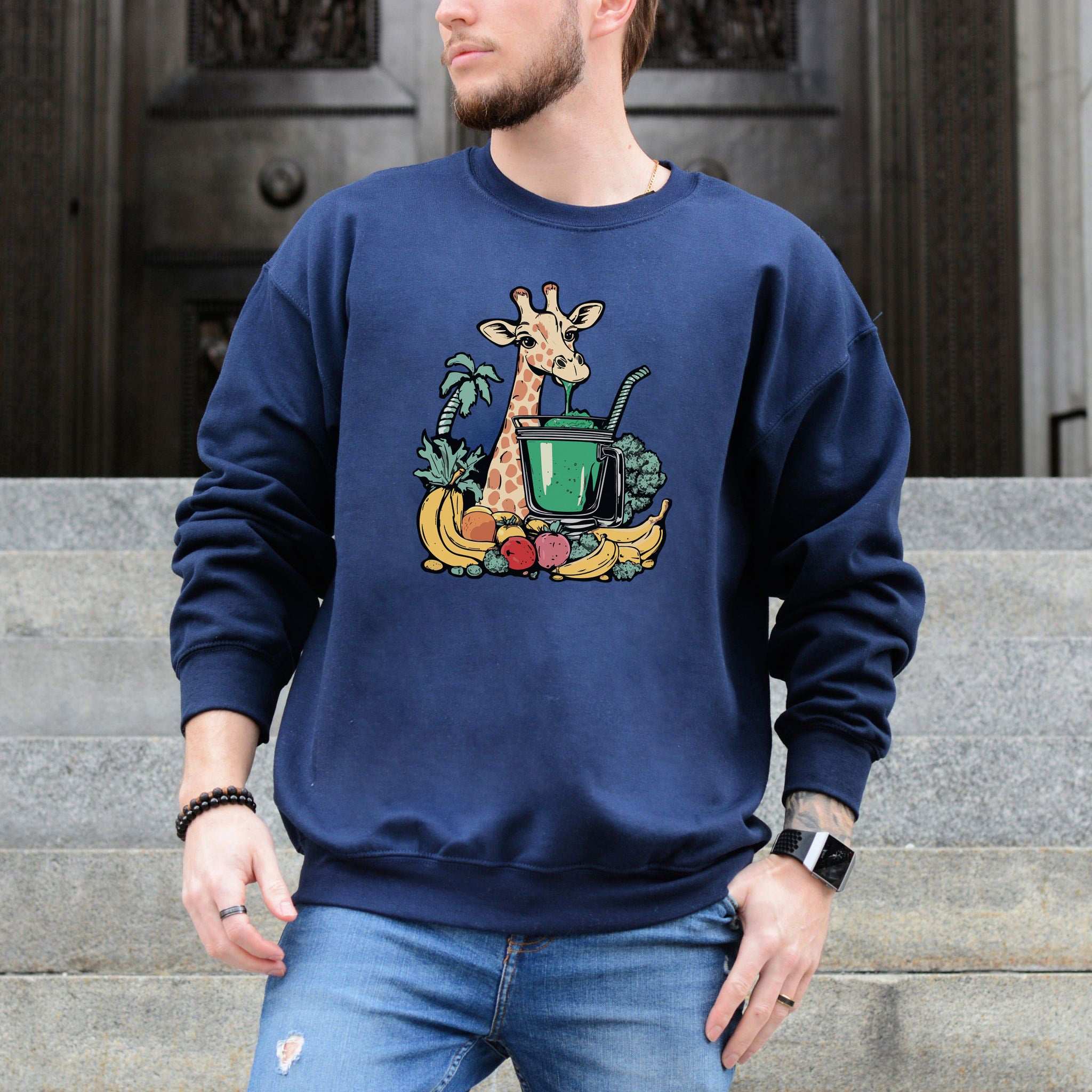 Giraffe Smoothie Sweatshirt – Tropical Quirk & Cozy Charm