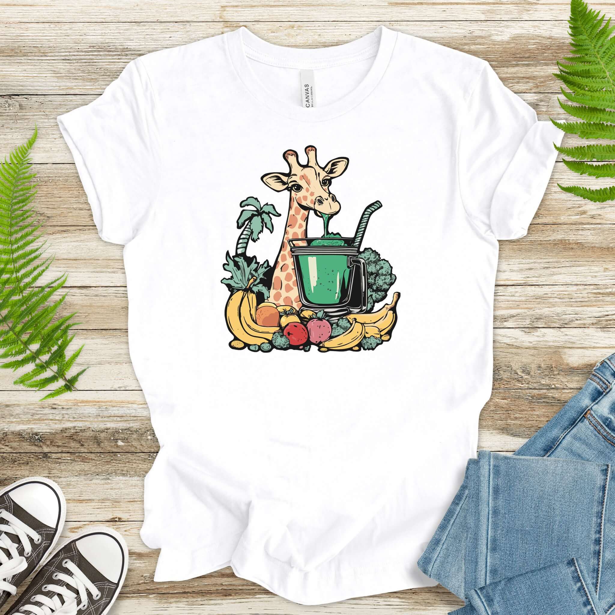 Giraffe Drinking Green Smoothie T-Shirt