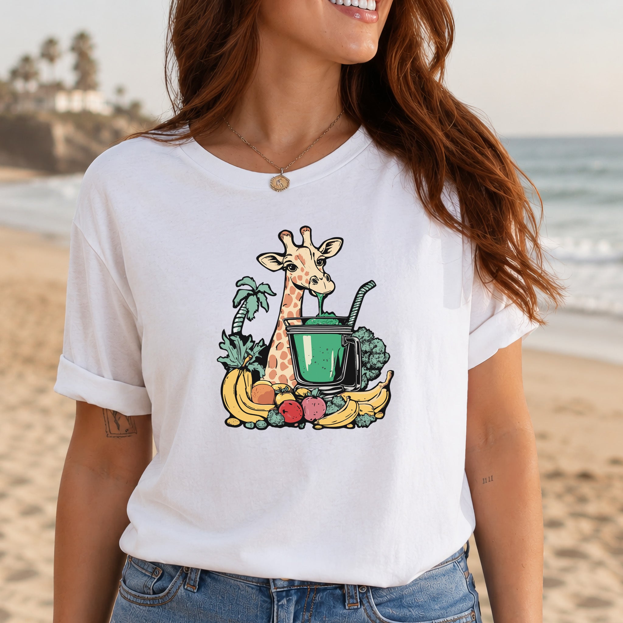 Giraffe Drinking Green Smoothie T-Shirt
