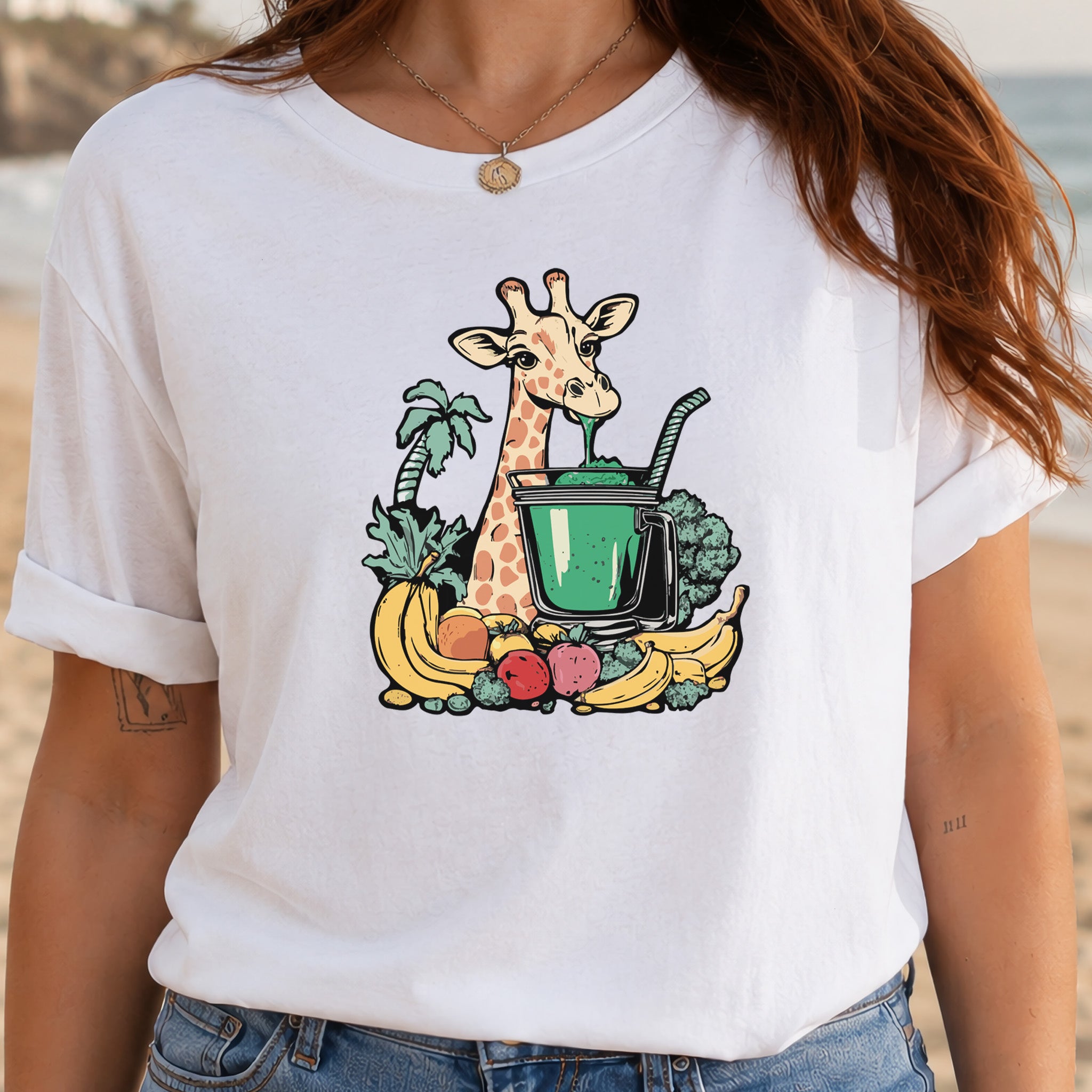 Giraffe Drinking Green Smoothie T-Shirt